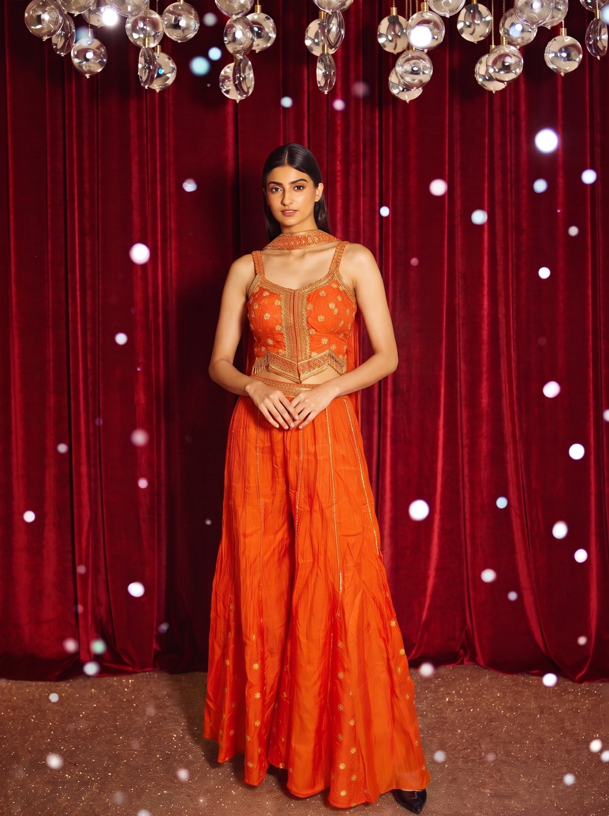 Orange Embroidered Top With Palazzo