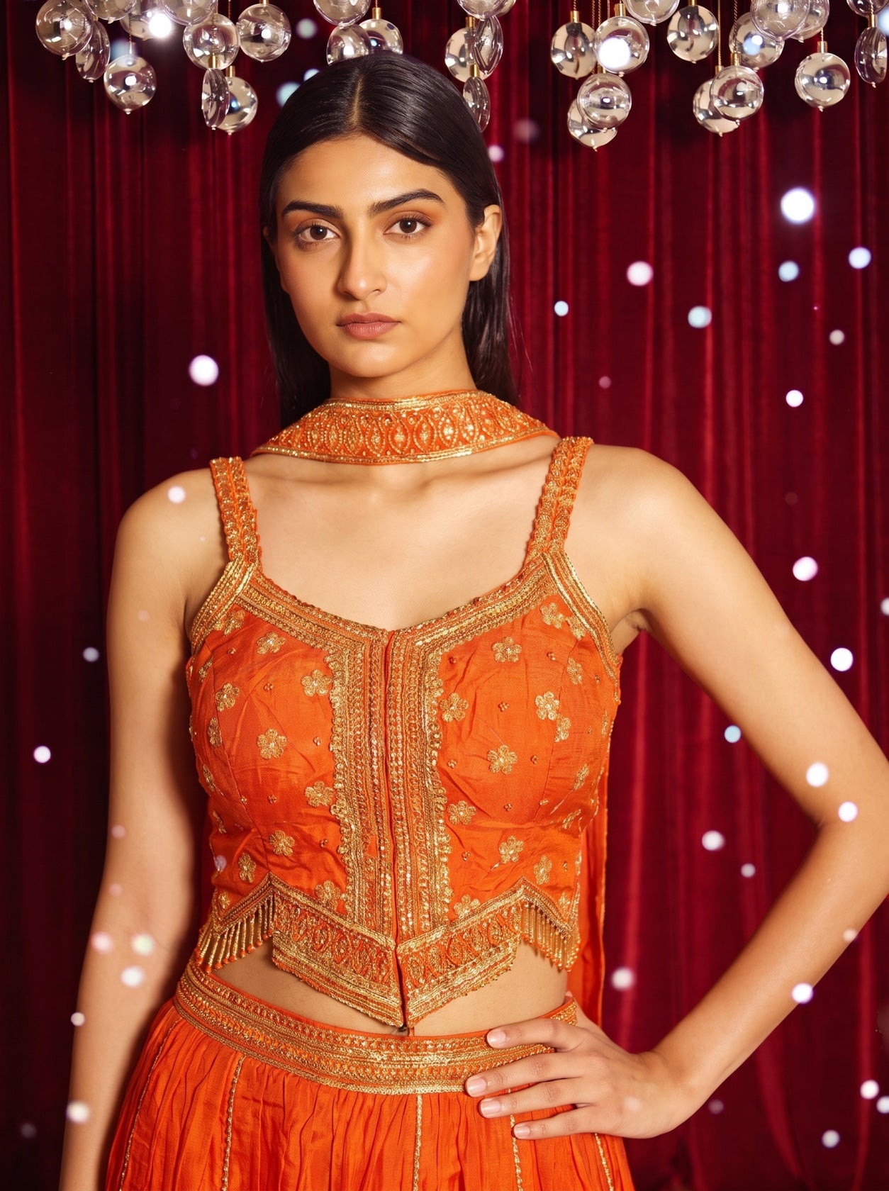 Orange Embroidered Top With Palazzo