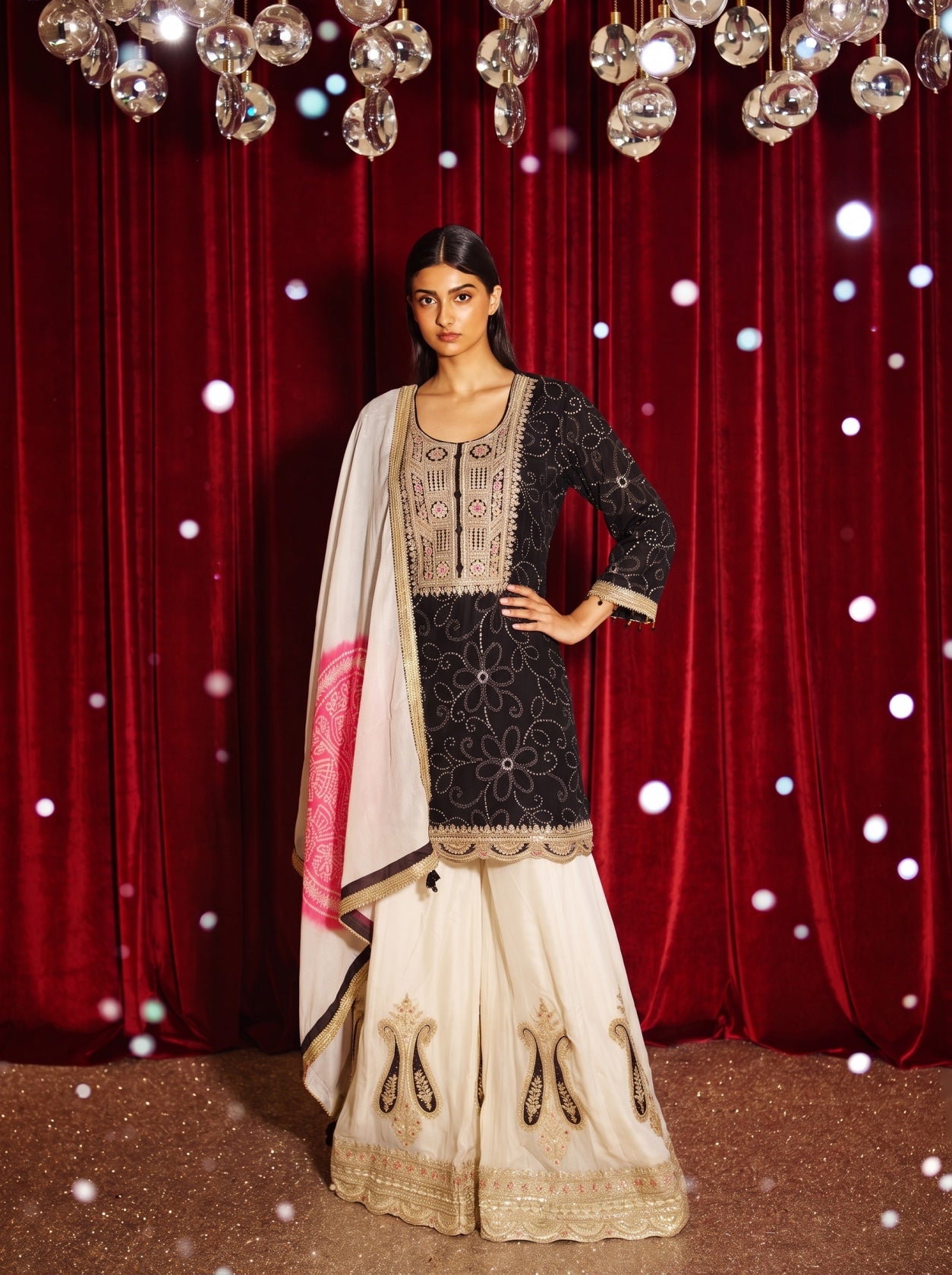 Black Embroidered Kurta With Sharara Suit