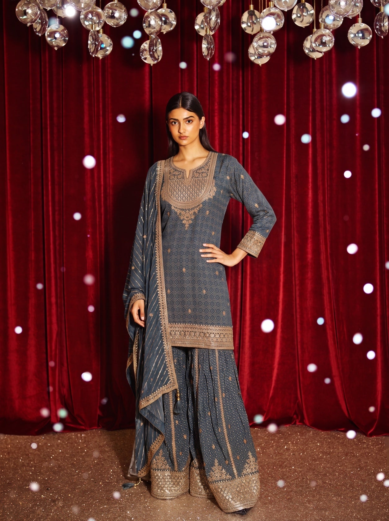 Blue Ajrakh Printed Kurta With Palazzo Suit