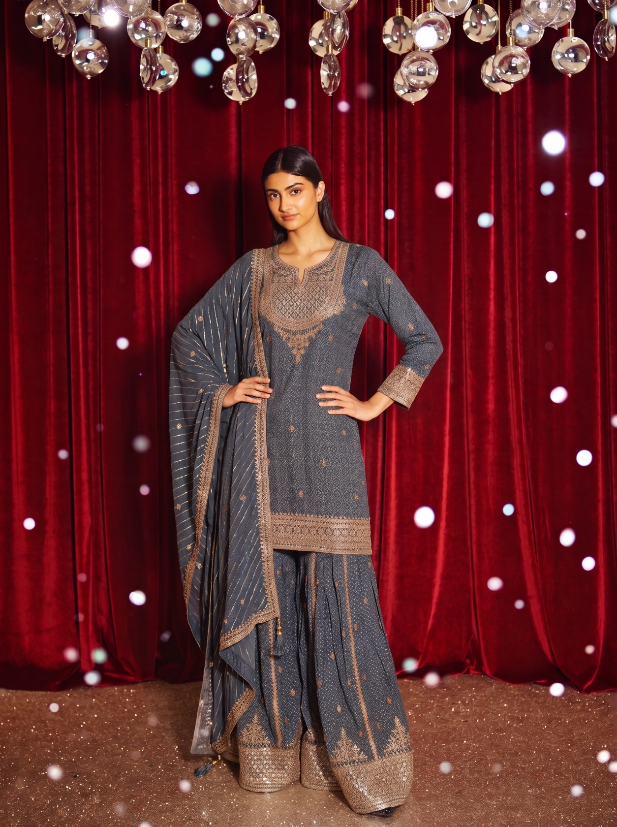 Blue Ajrakh Printed Kurta With Palazzo Suit
