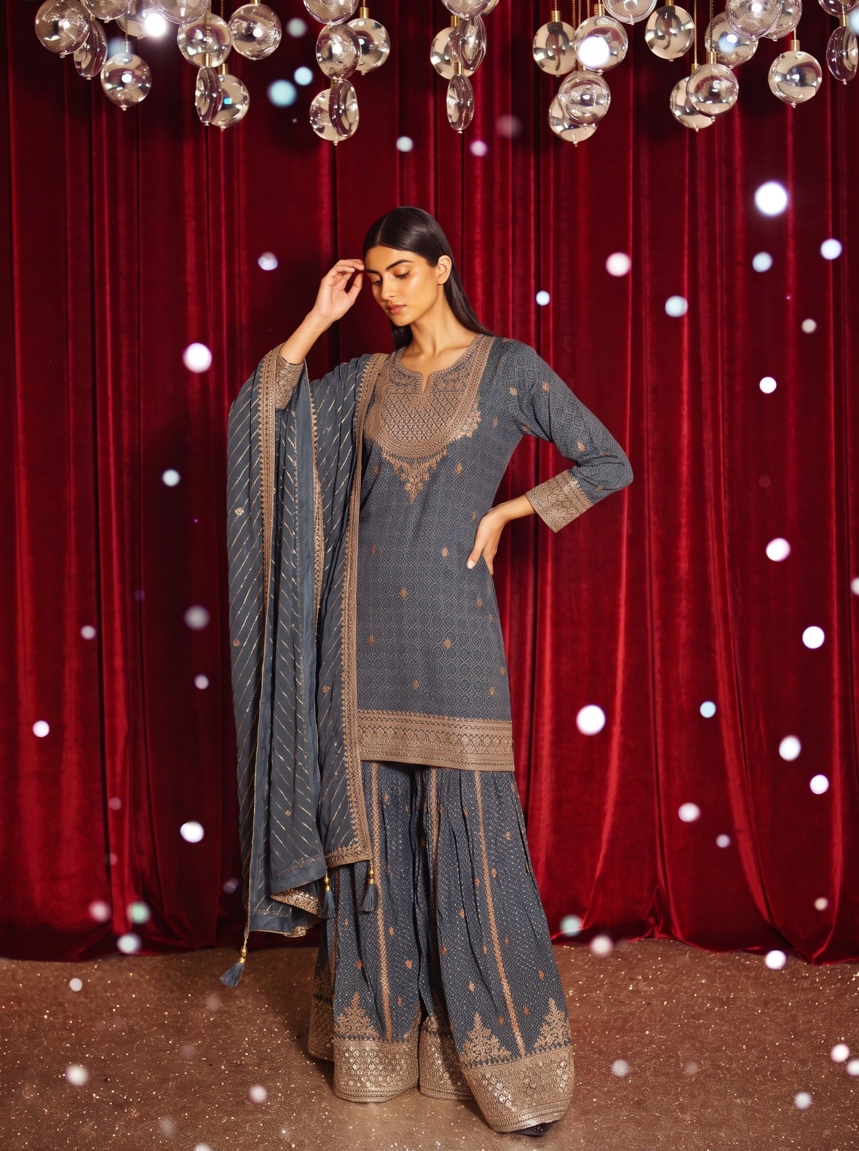 Blue Ajrakh Printed Kurta With Palazzo Suit