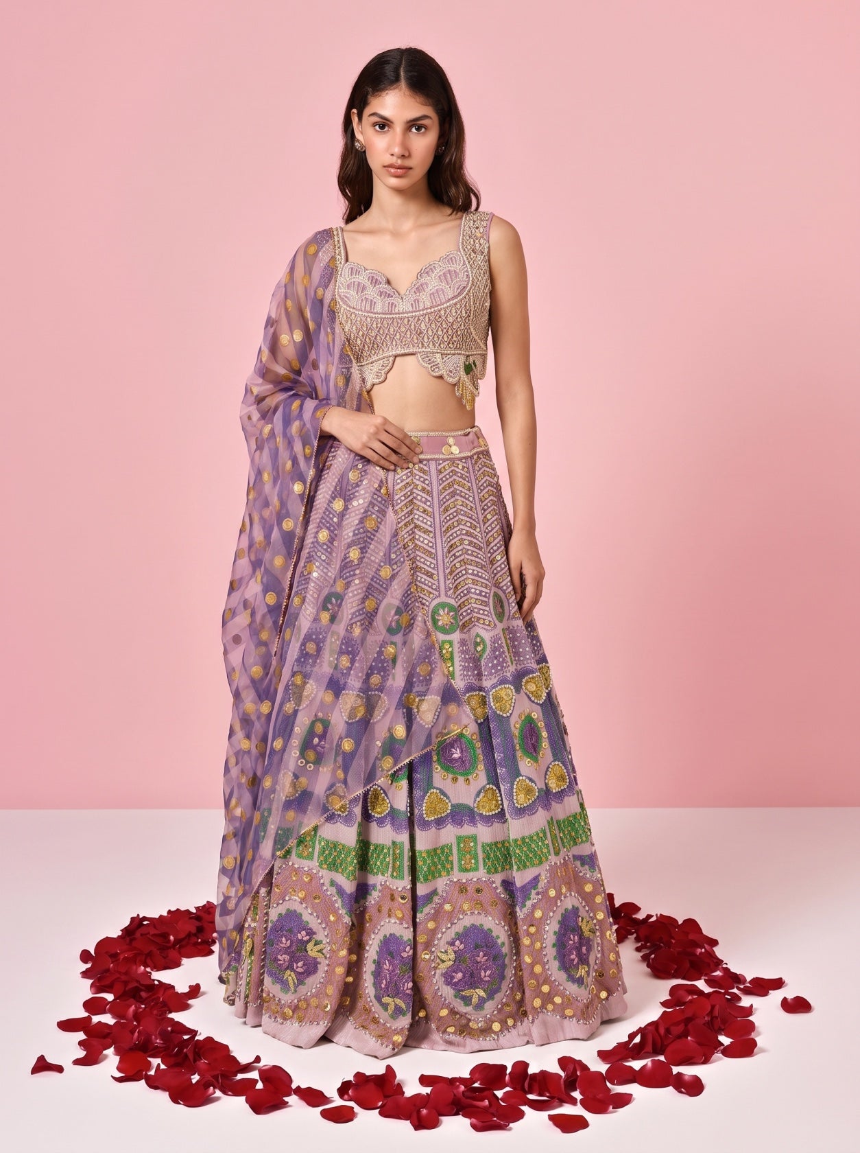 Purple Lavender Embroidered Festive Lehenga