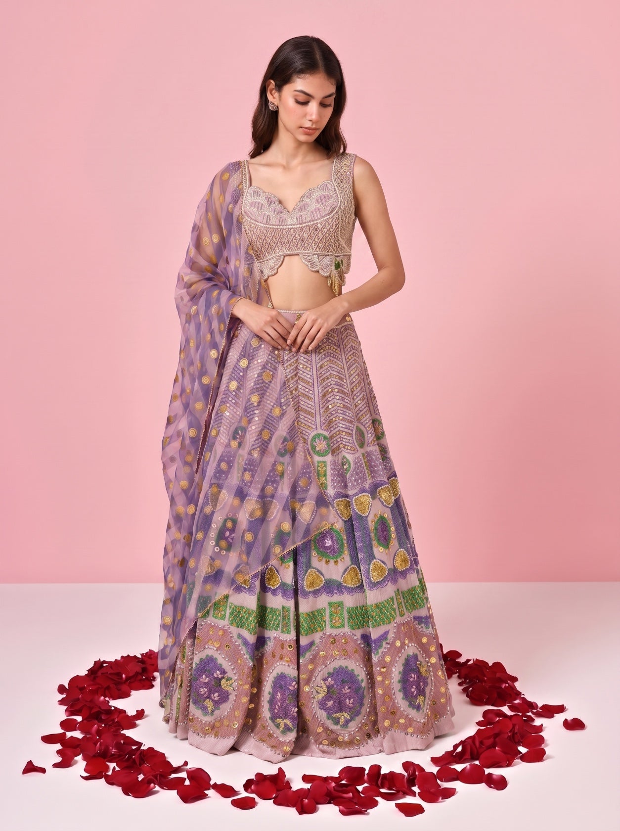 Purple Lavender Embroidered Festive Lehenga