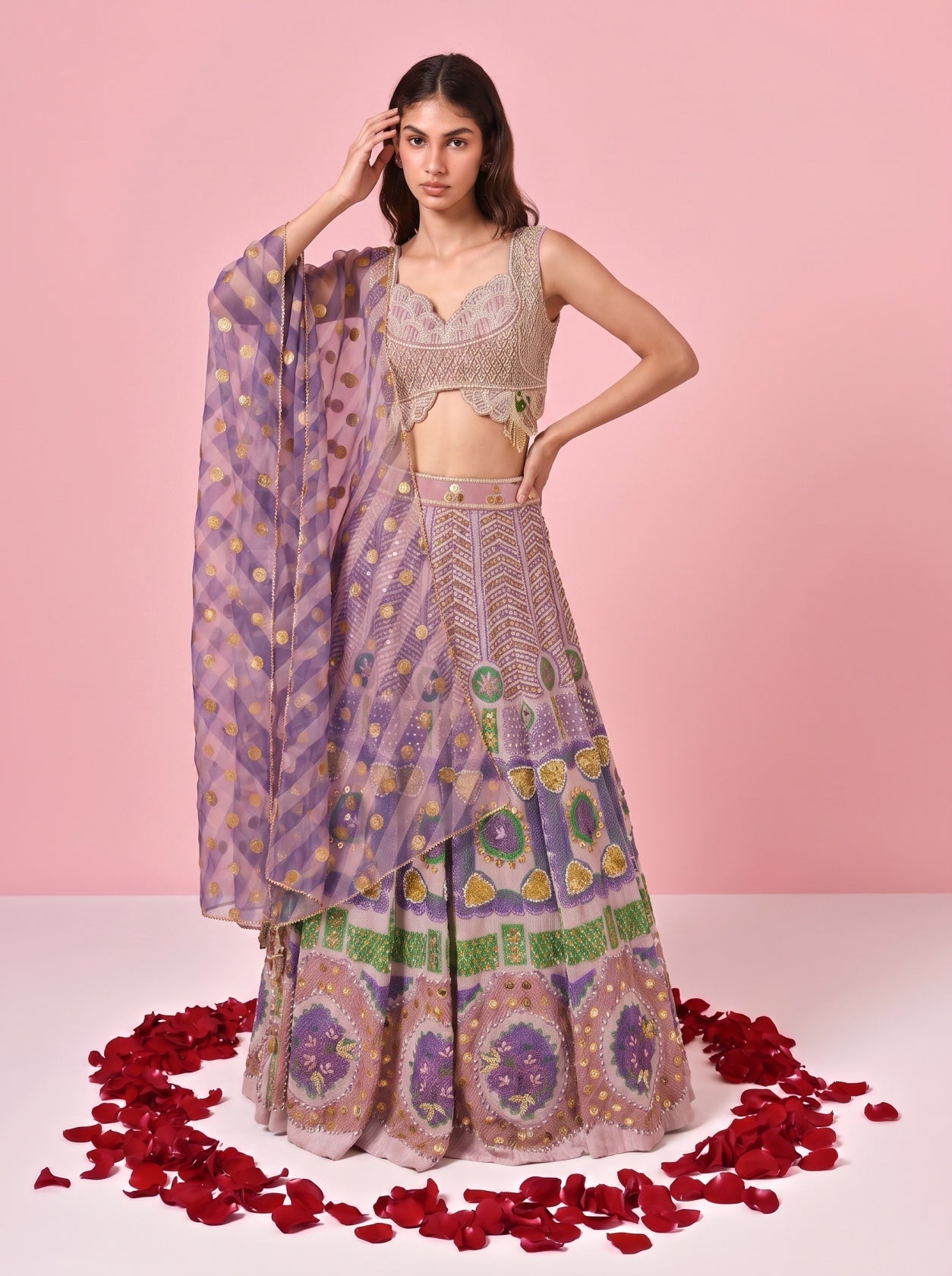 Purple Lavender Embroidered Festive Lehenga