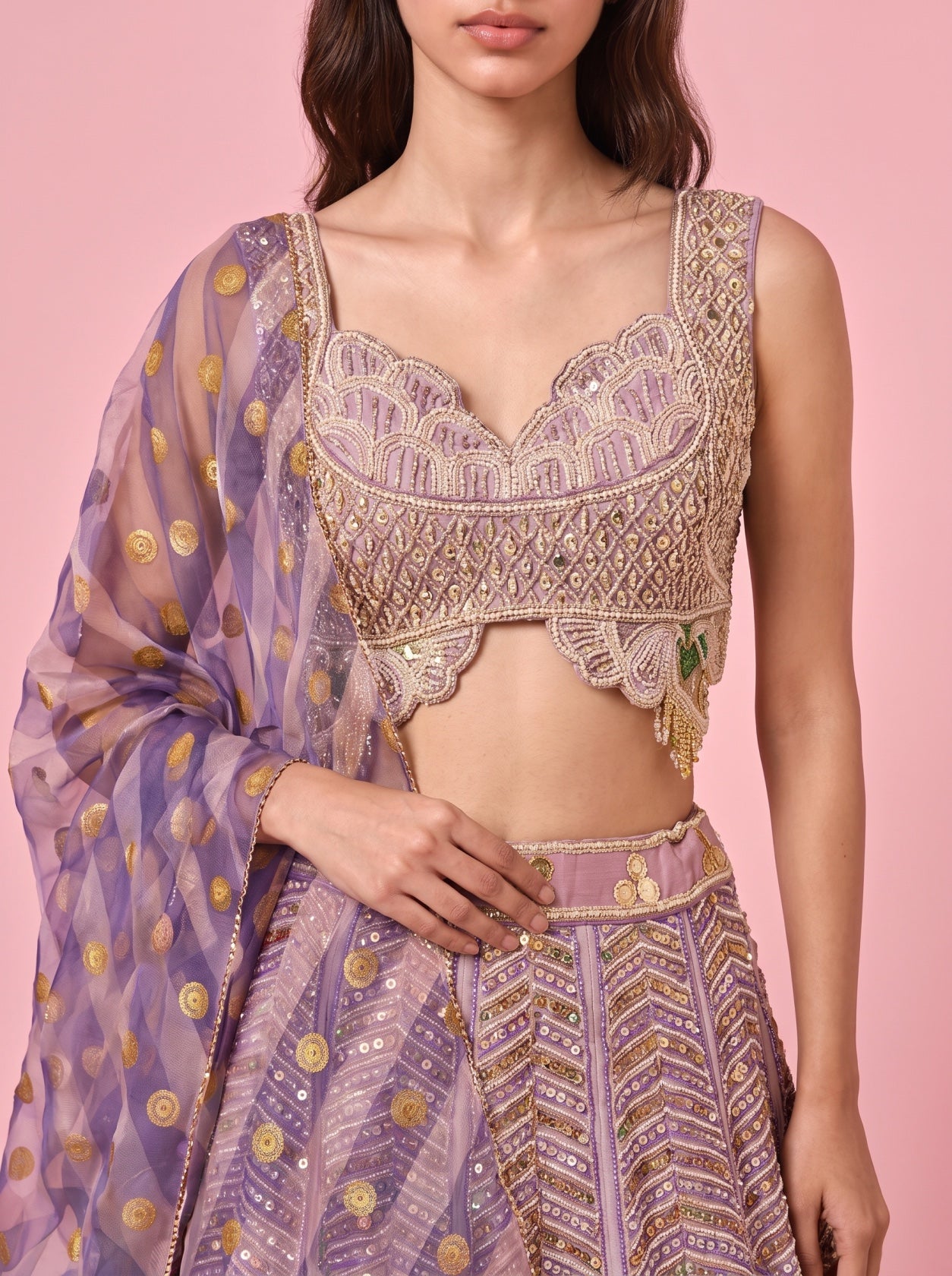 Purple Lavender Embroidered Festive Lehenga
