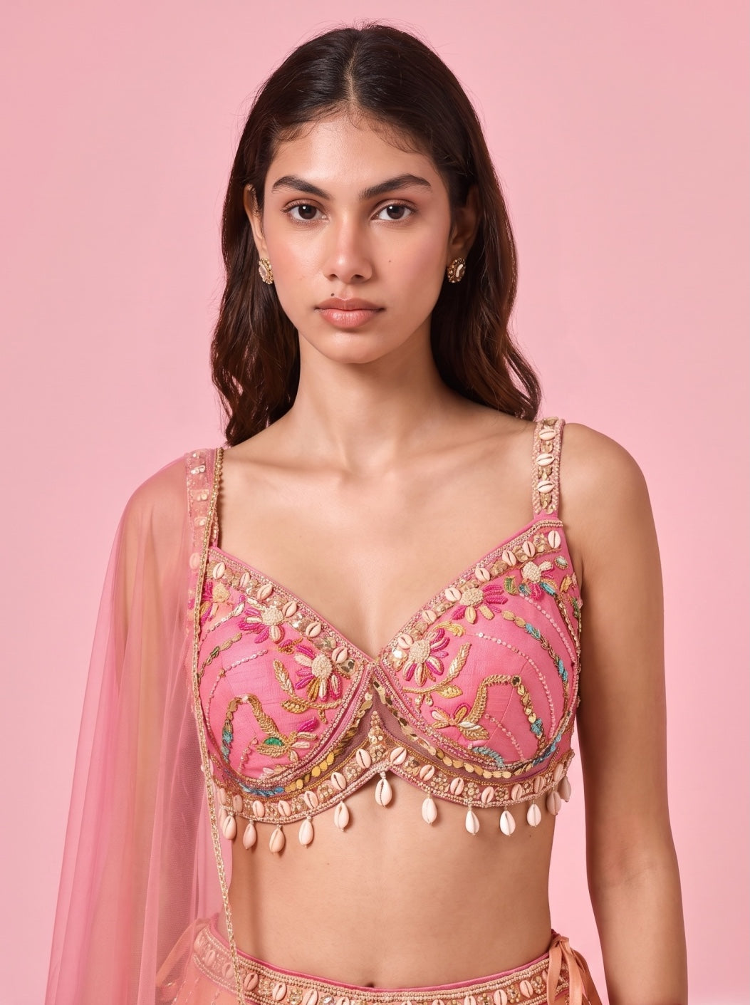 Peach Raw Silk Embroidered Designer Lehenga