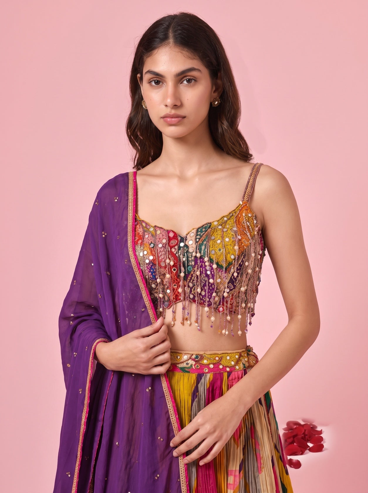 Multicolor Chinnon Embellished Lehenga