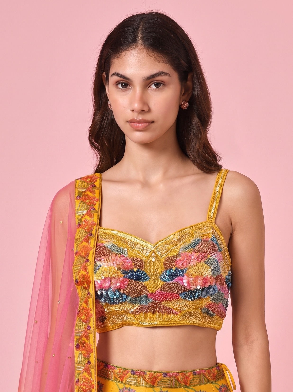 Yellow Printed Silk Festive Lehenga