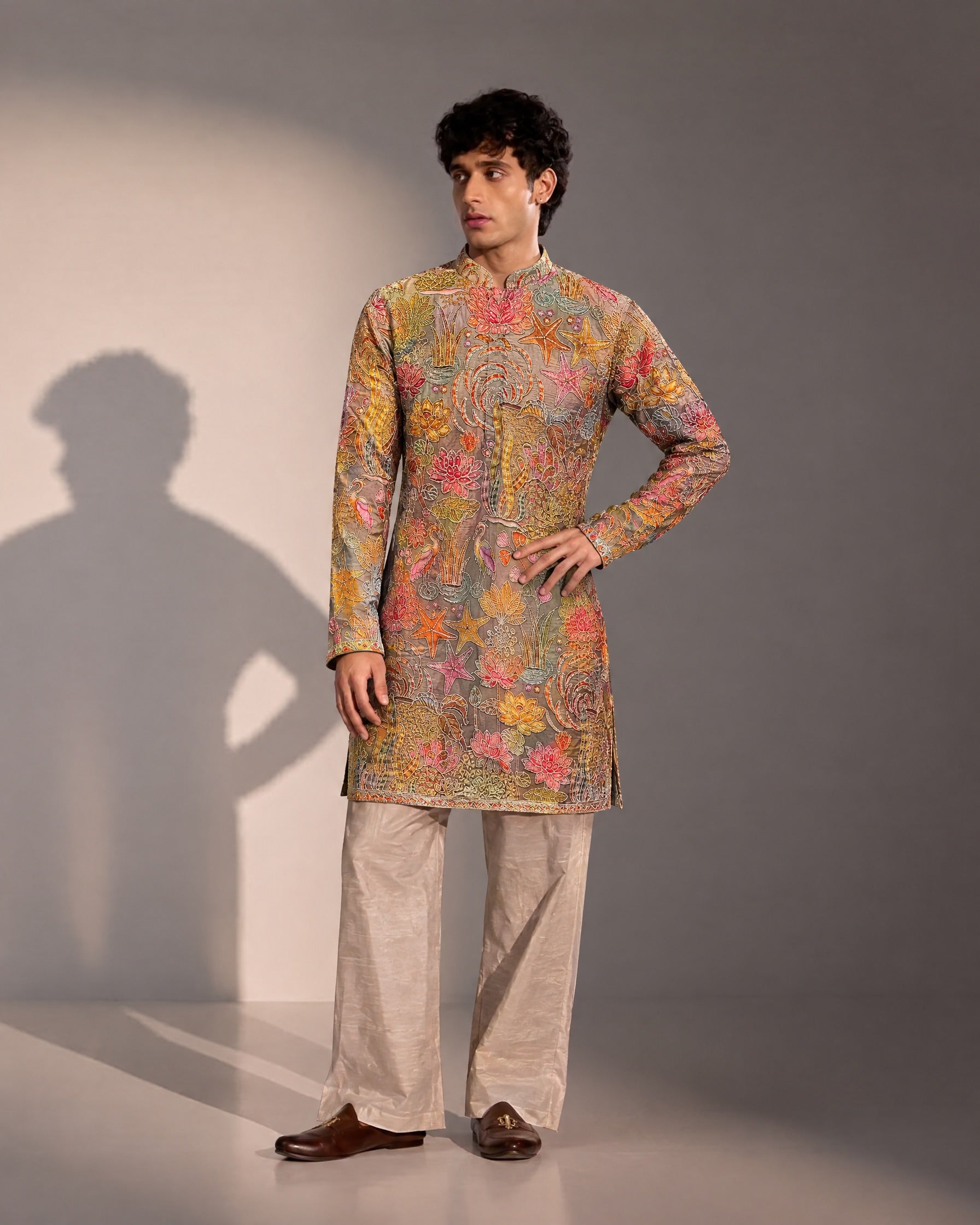 Multi Color Embroidered Kurta Pajama for Men