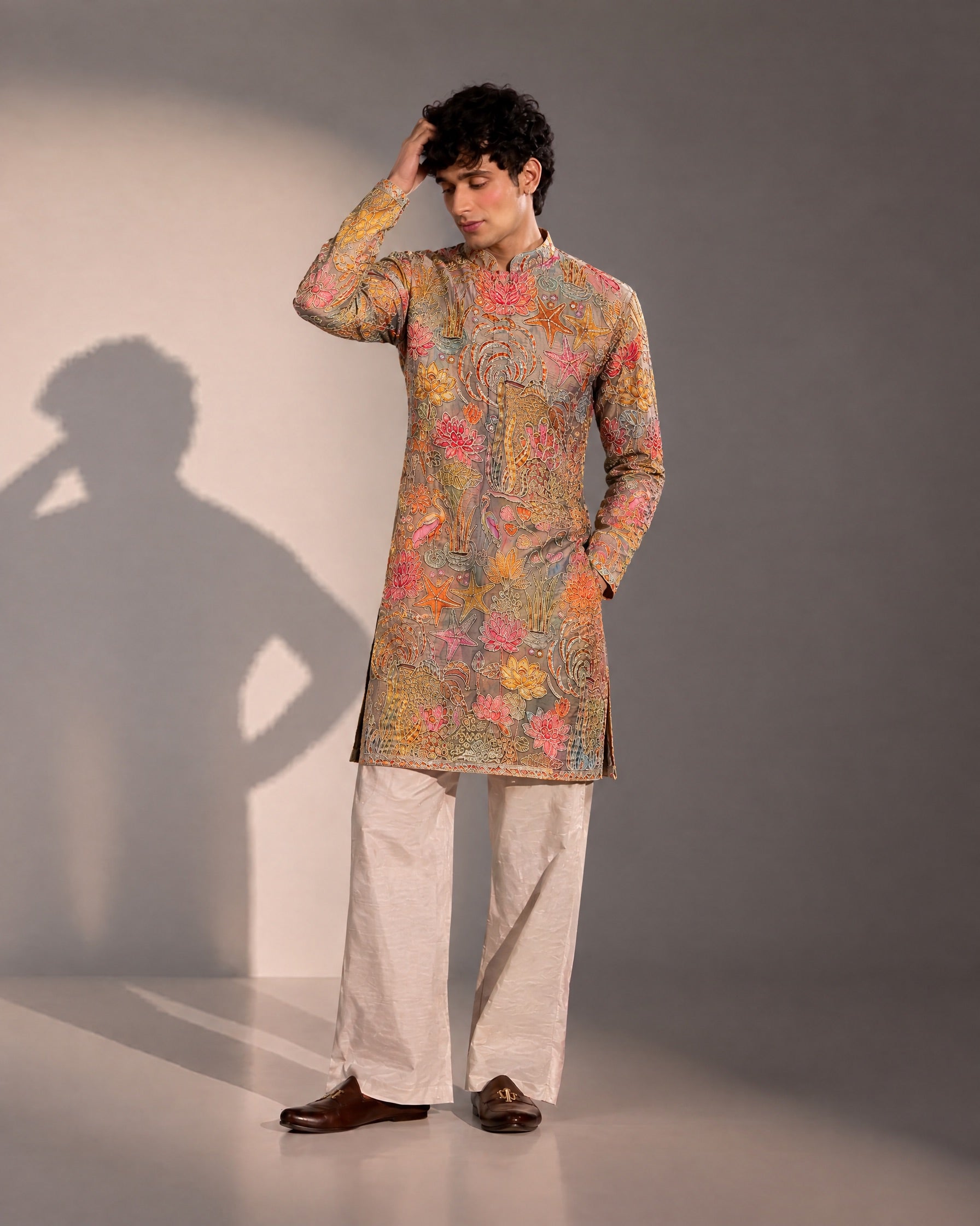 Multi Color Embroidered Kurta Pajama for Men