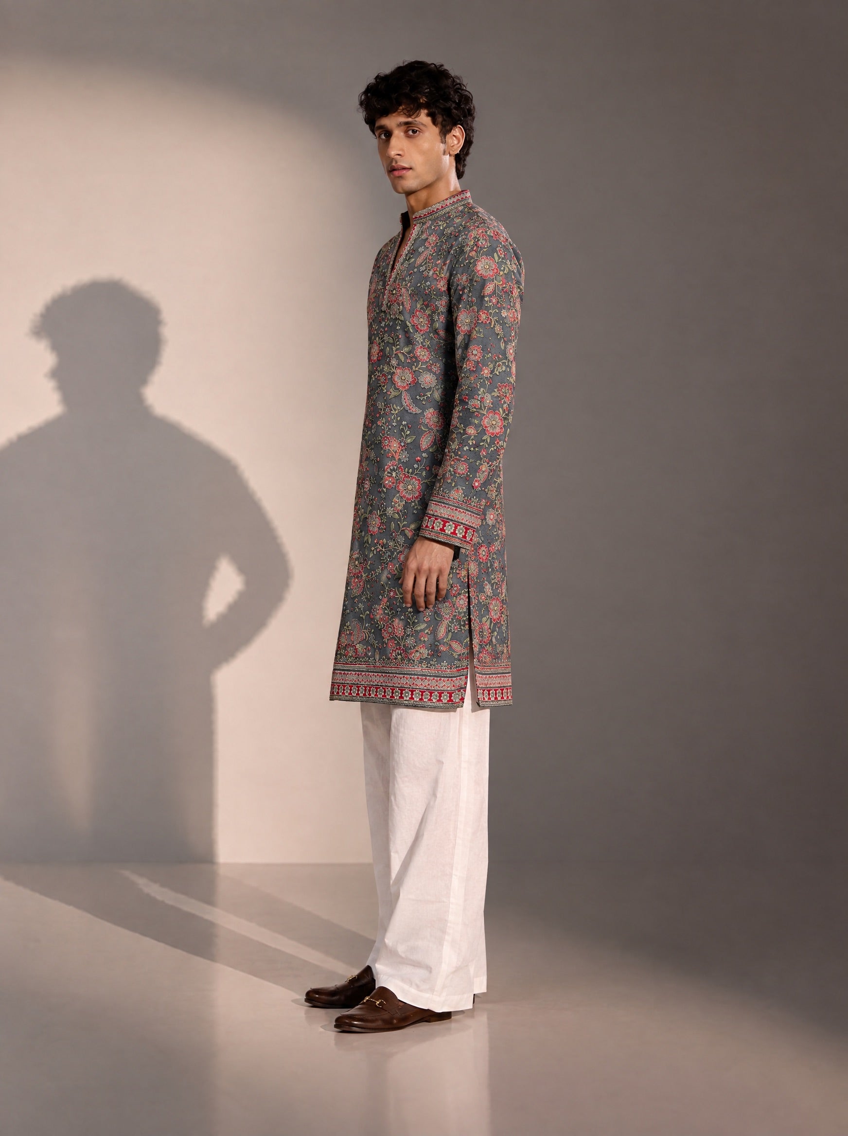 Grey Embroidered  Kurta Pajama for Men