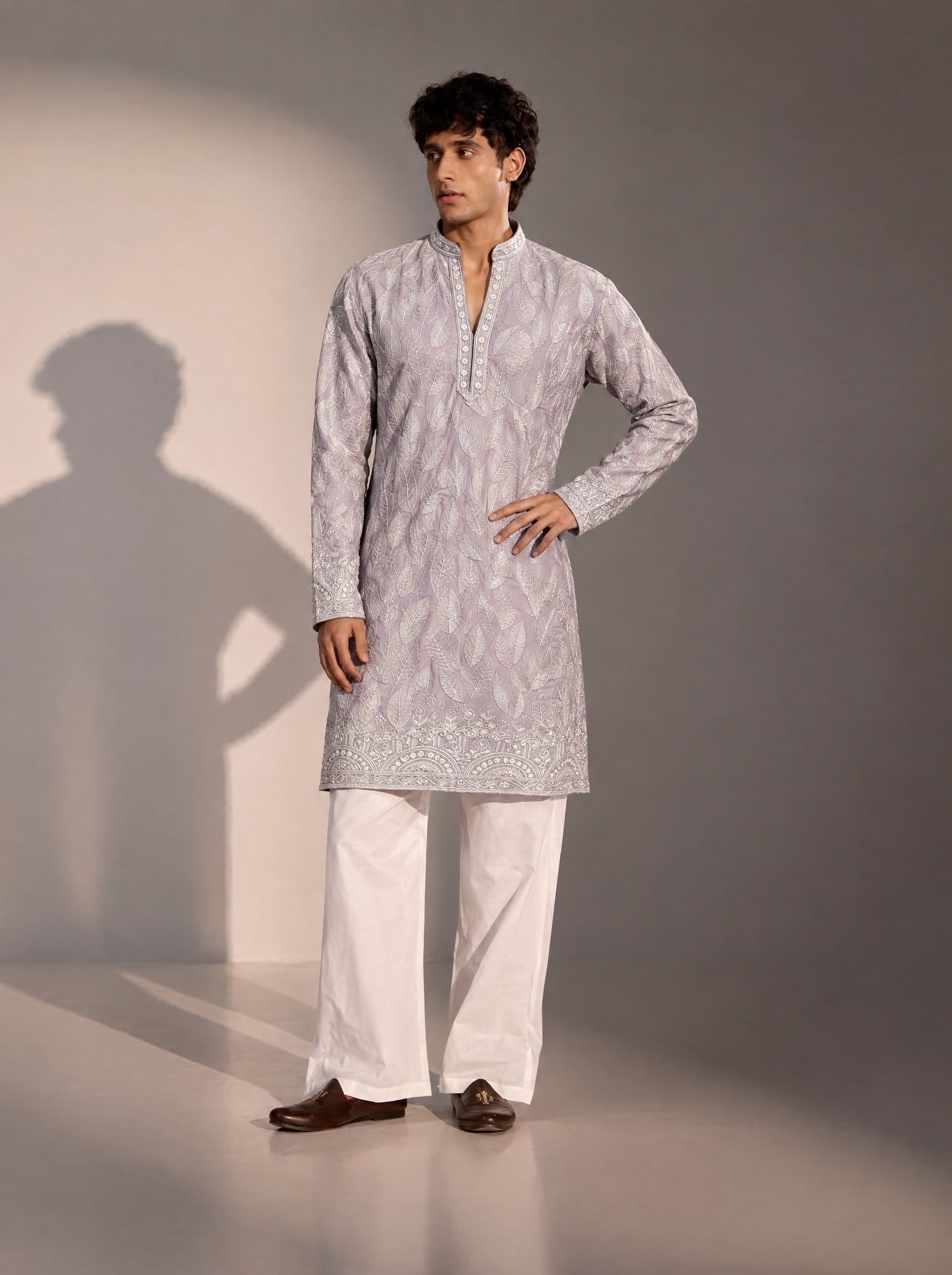Lilac Embellished  Kurta Pajama for Men