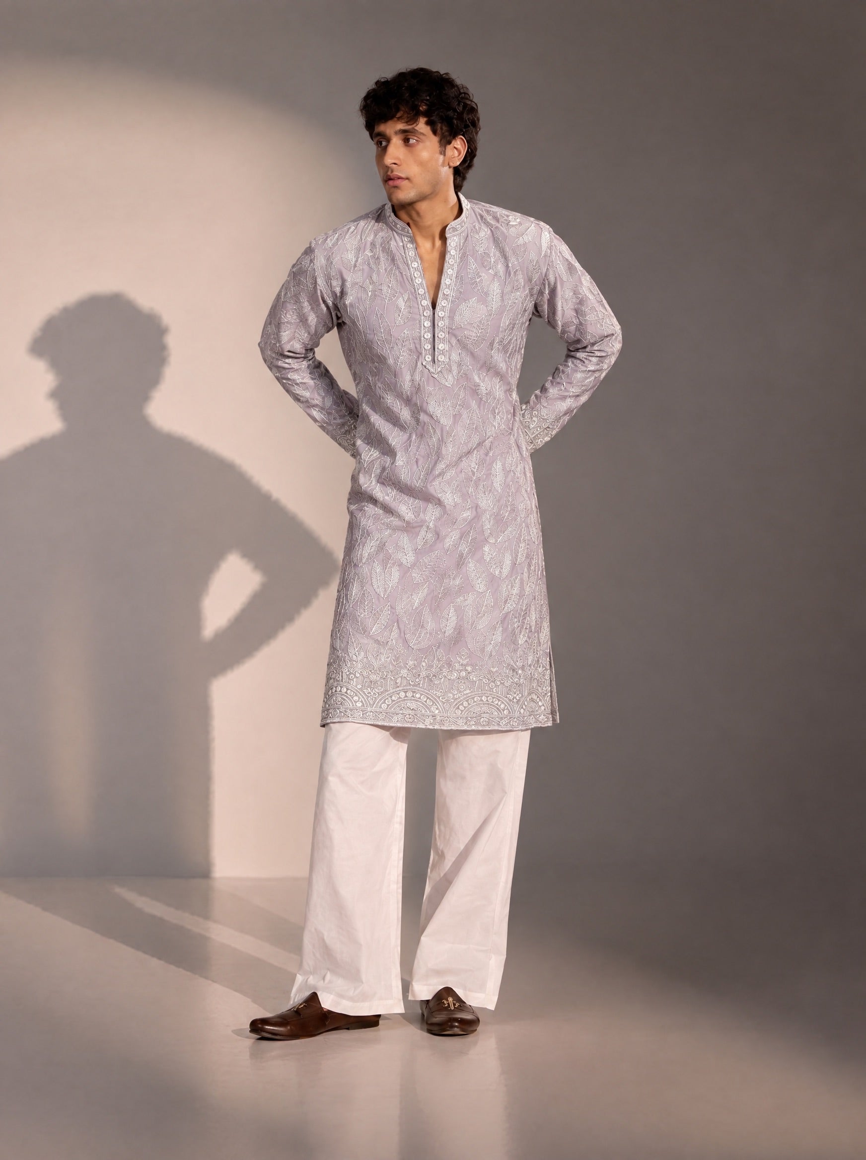 Lilac Embellished  Kurta Pajama for Men