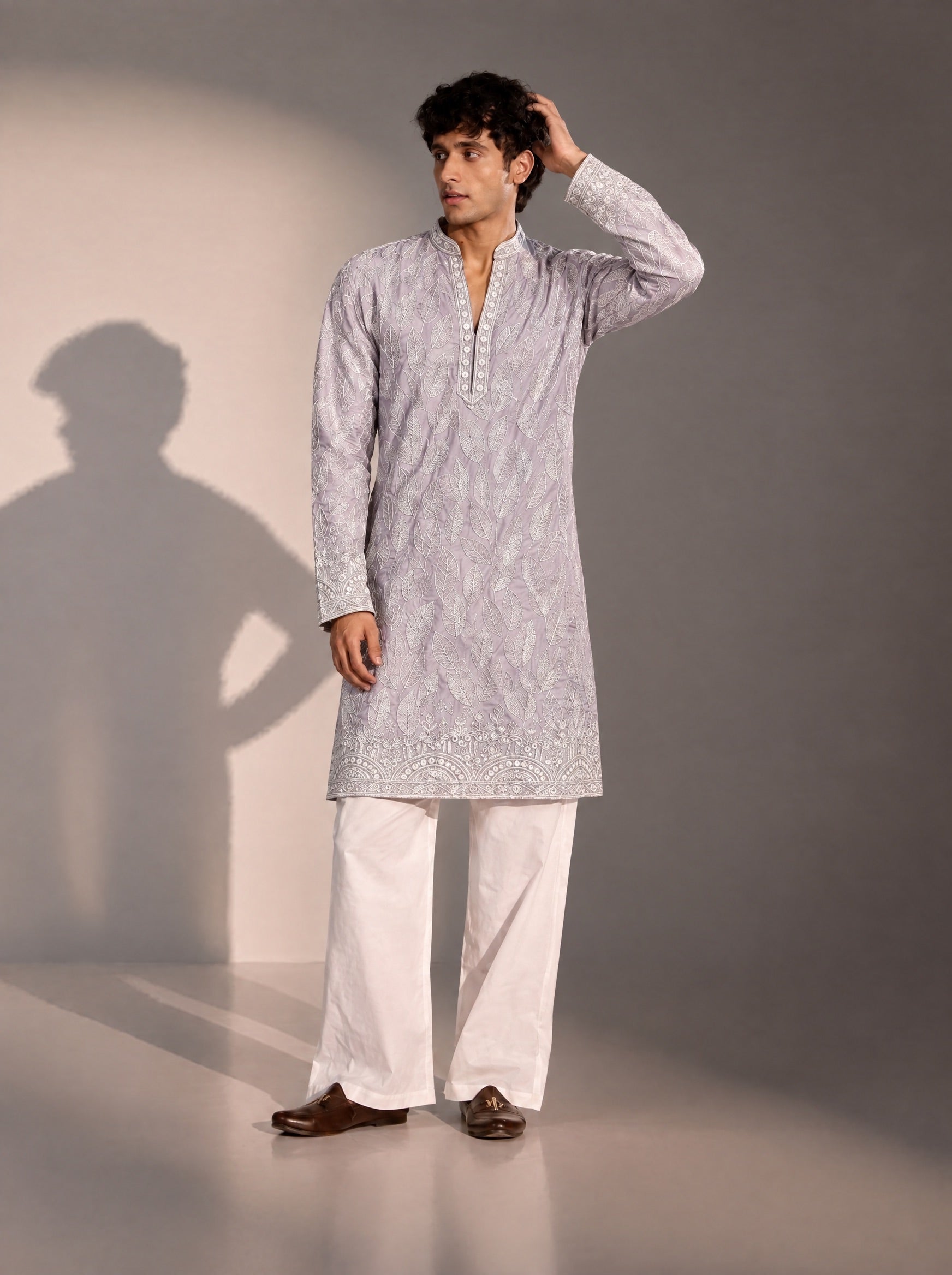 Lilac Embellished  Kurta Pajama for Men