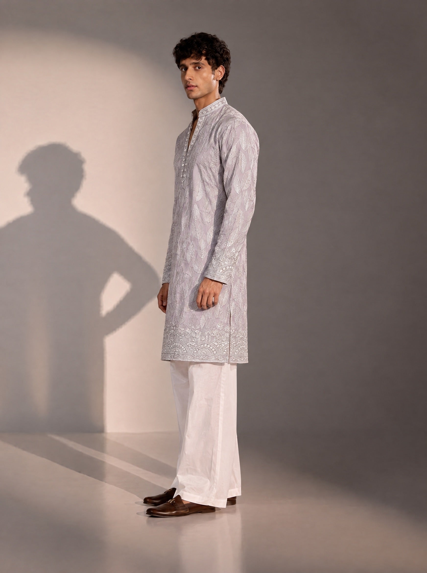 Lilac Embellished  Kurta Pajama for Men