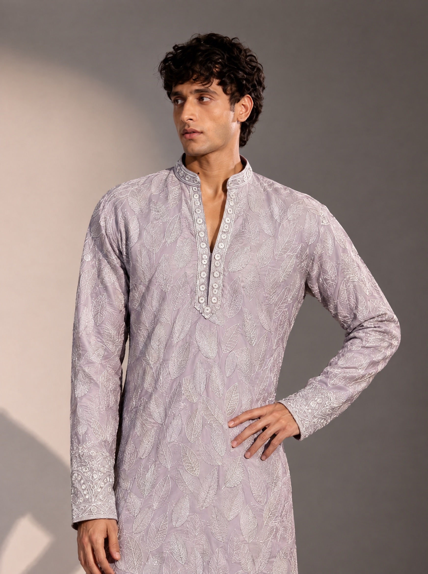 Lilac Embellished  Kurta Pajama for Men