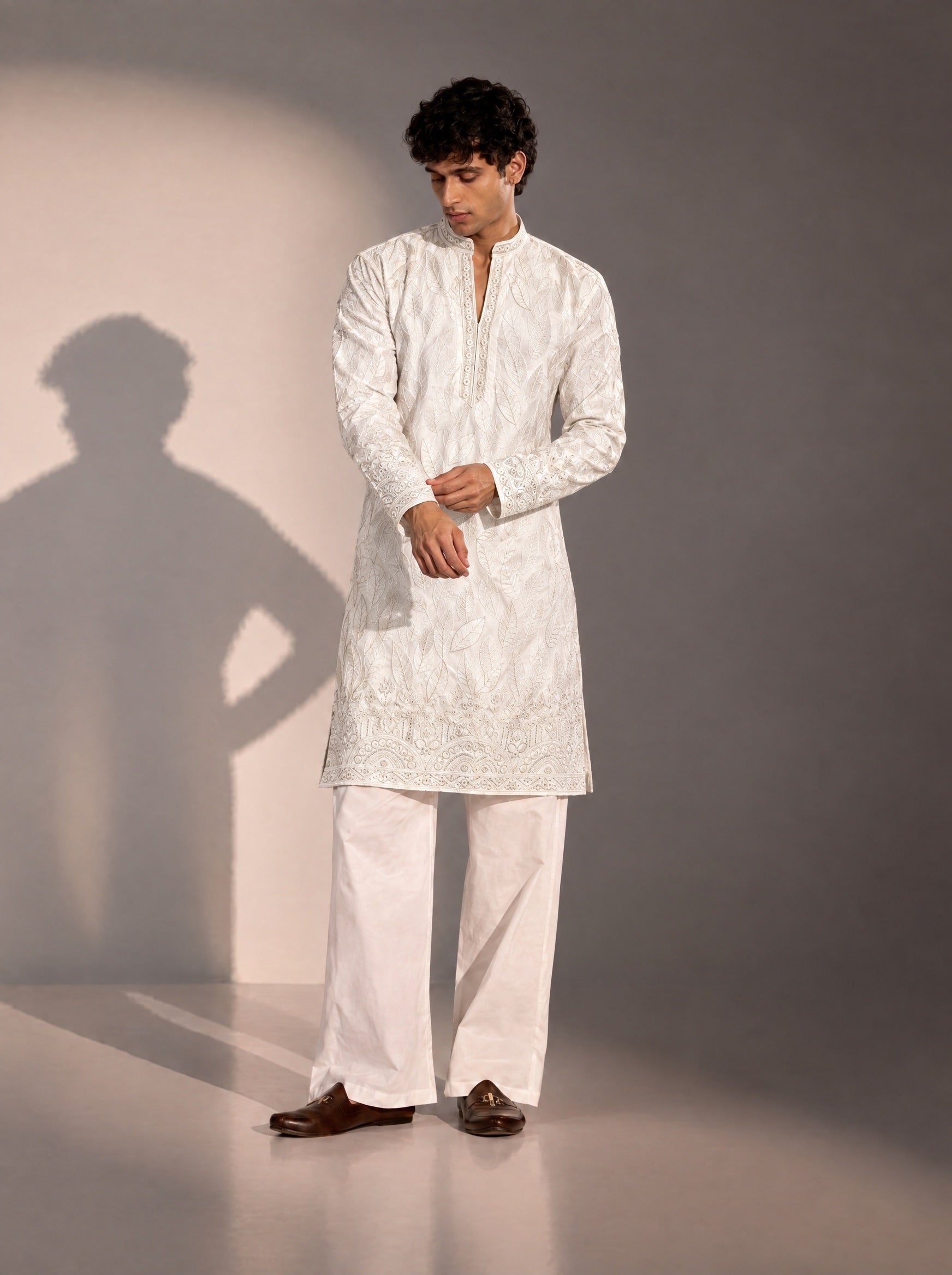 White Embellished  Kurta Pajama for Men