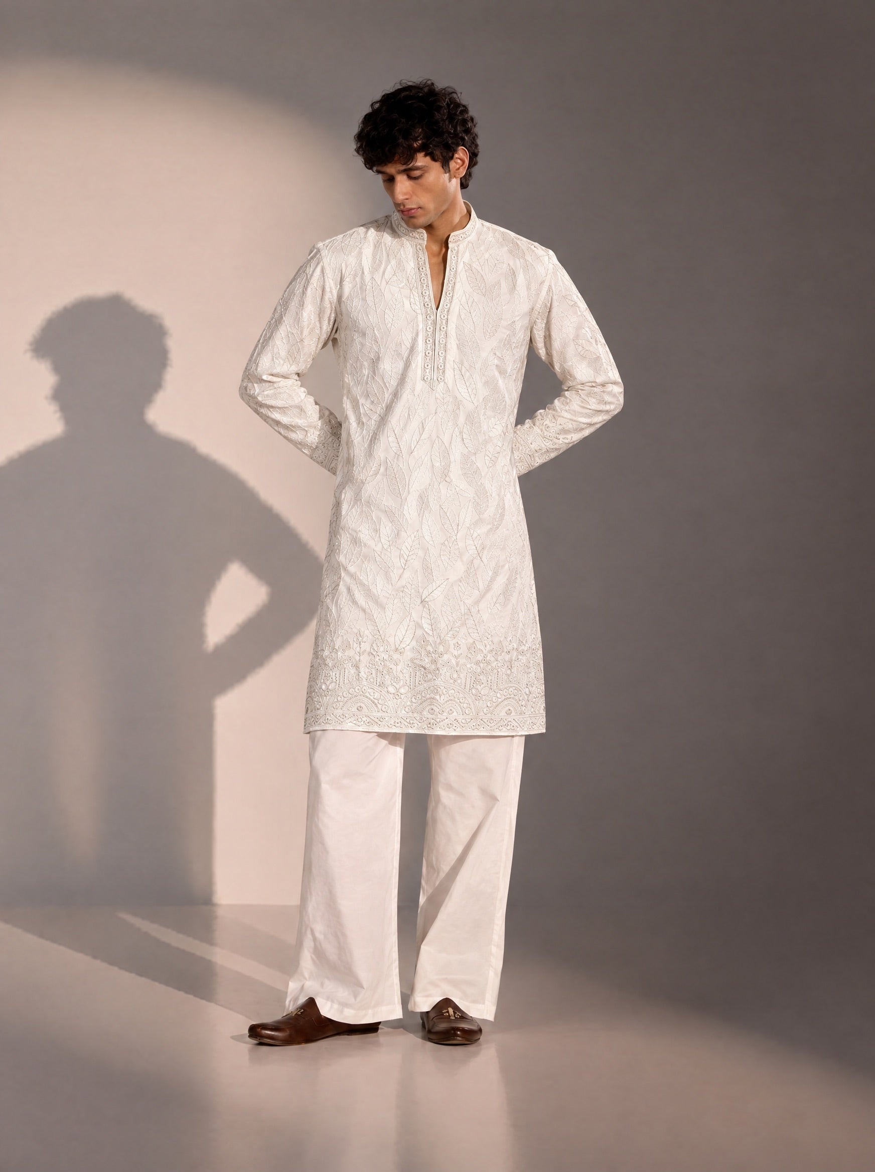 White Embellished  Kurta Pajama for Men