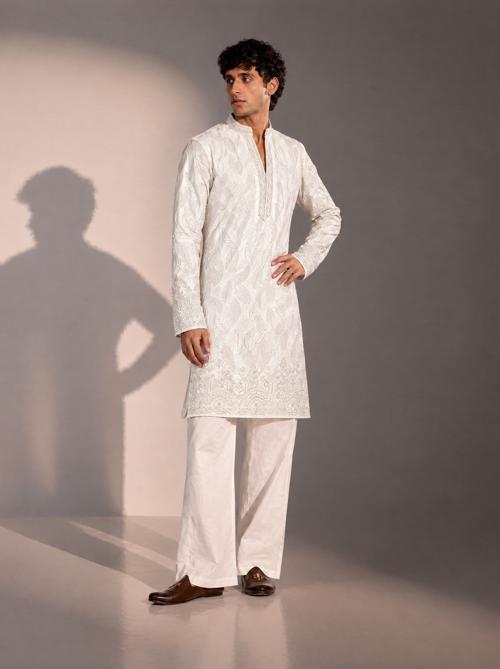 White Embellished  Kurta Pajama for Men