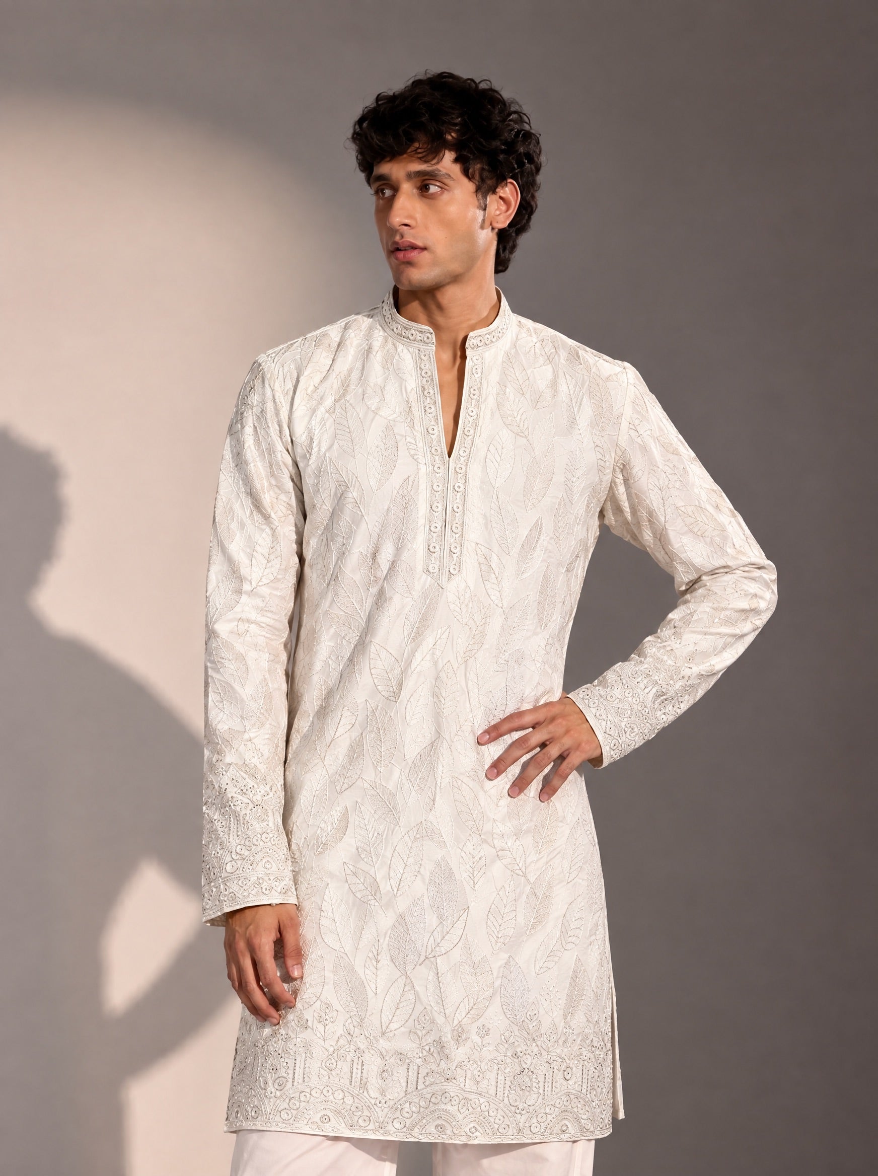 White Embellished  Kurta Pajama for Men