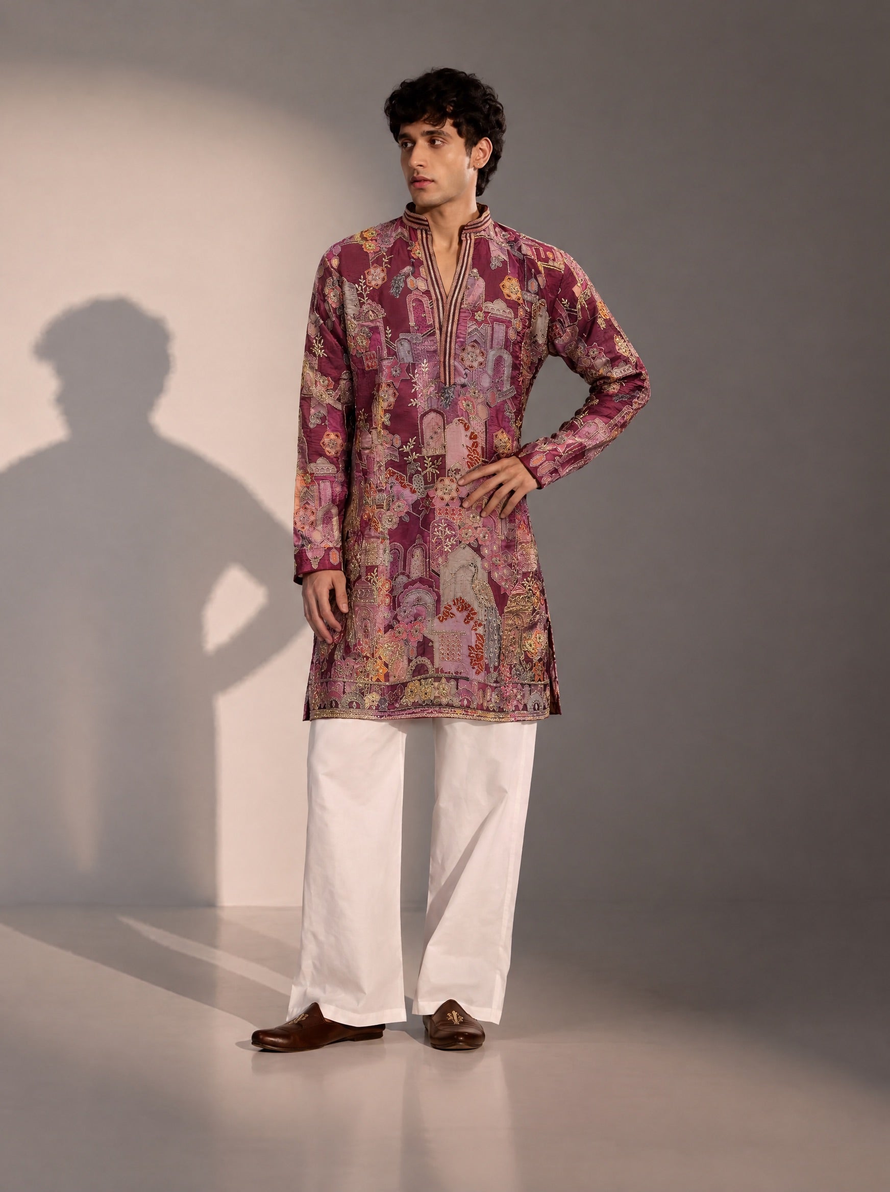 Maroon Printed  Kurta Pajama for Men