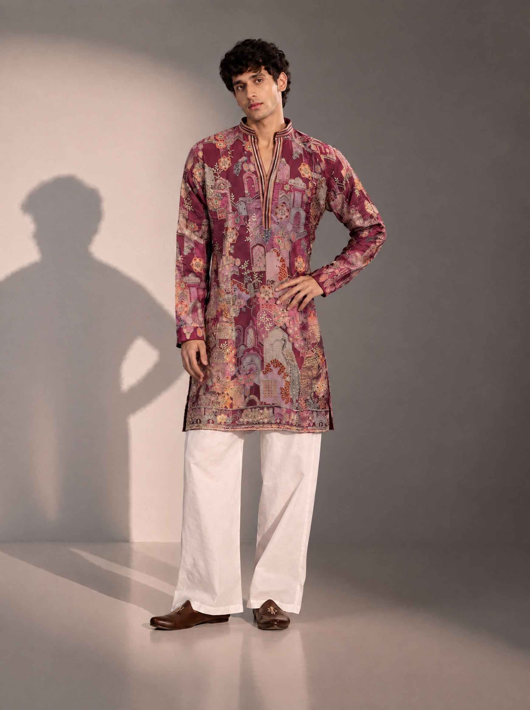 Maroon Printed  Kurta Pajama for Men