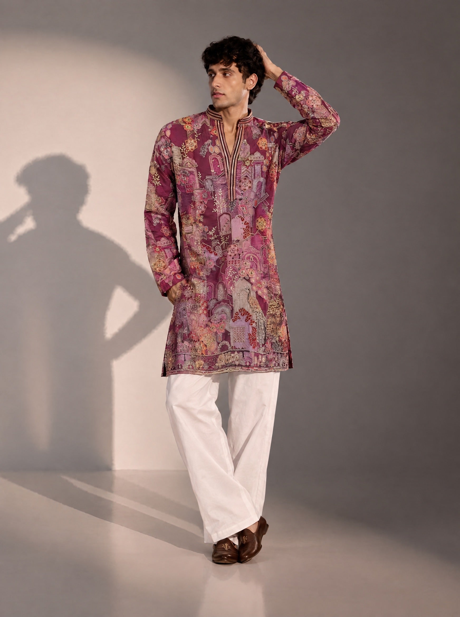 Maroon Printed  Kurta Pajama for Men