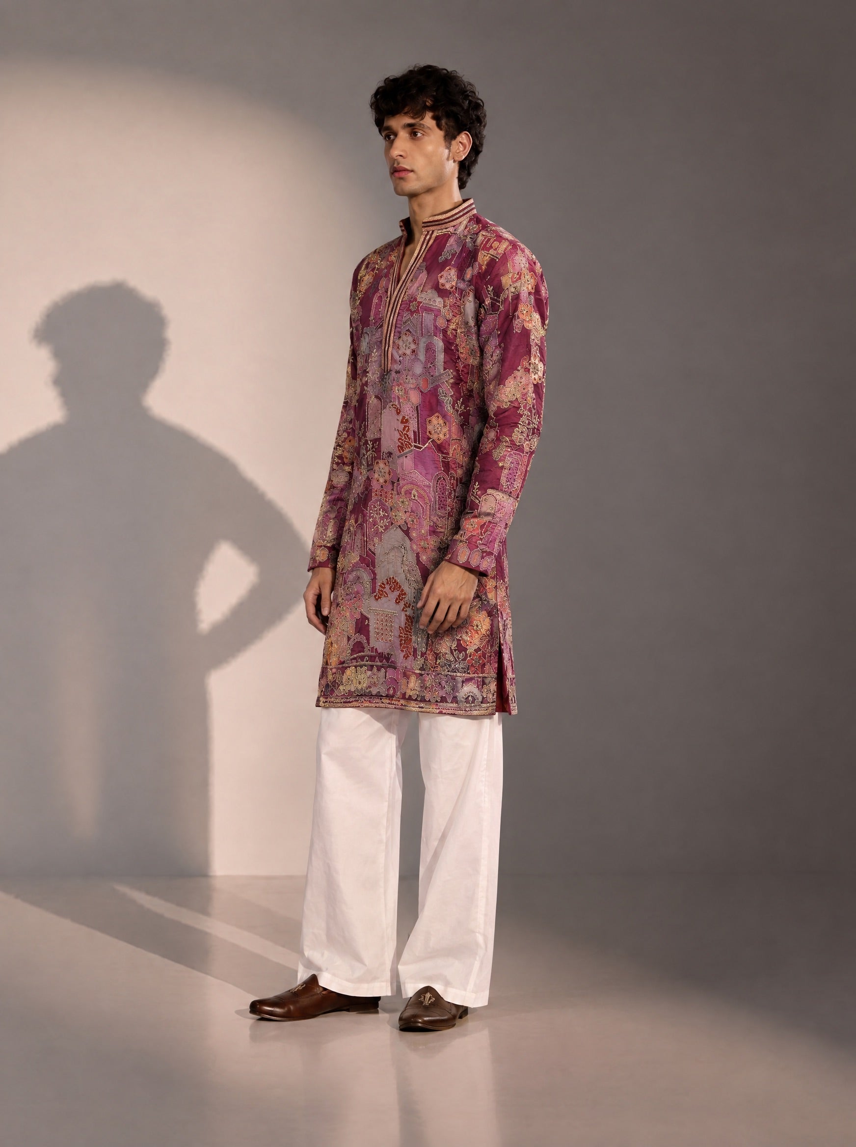 Maroon Printed  Kurta Pajama for Men