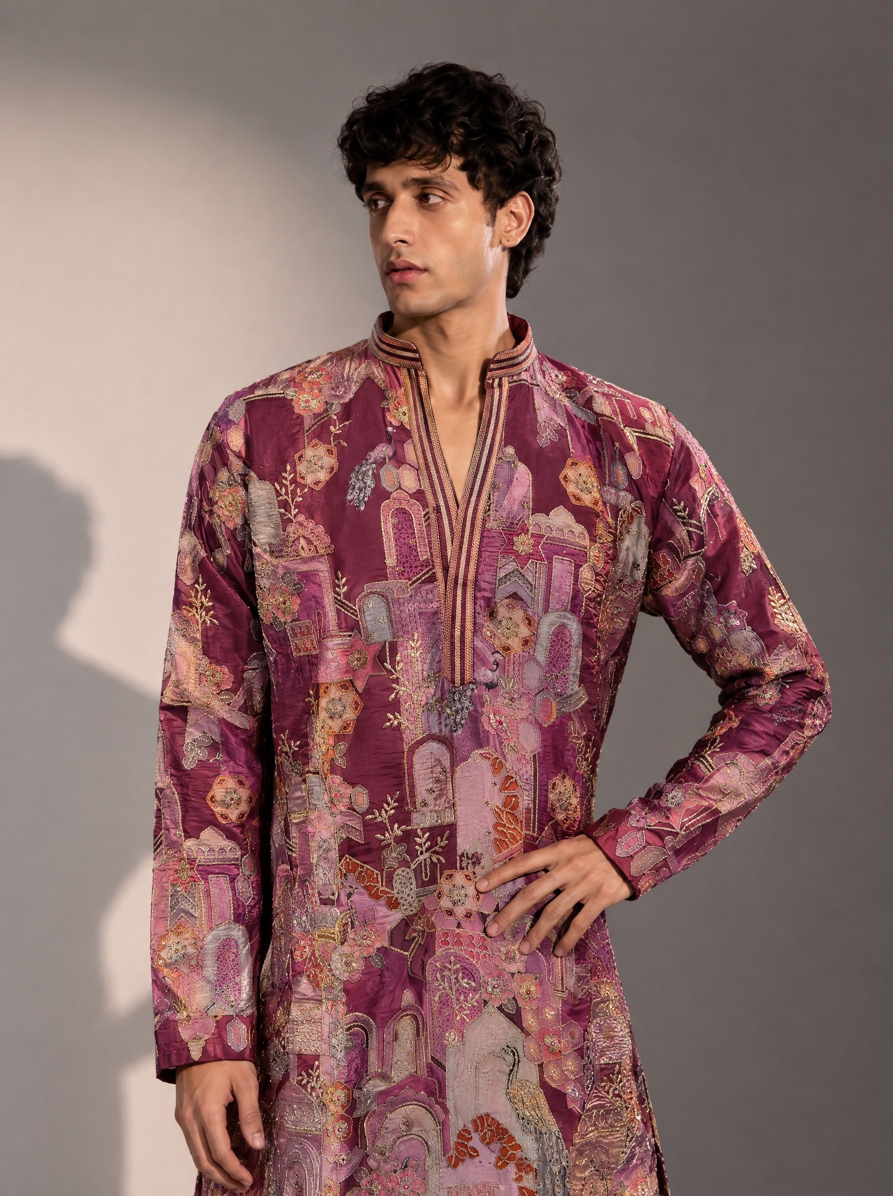 Maroon Printed  Kurta Pajama for Men