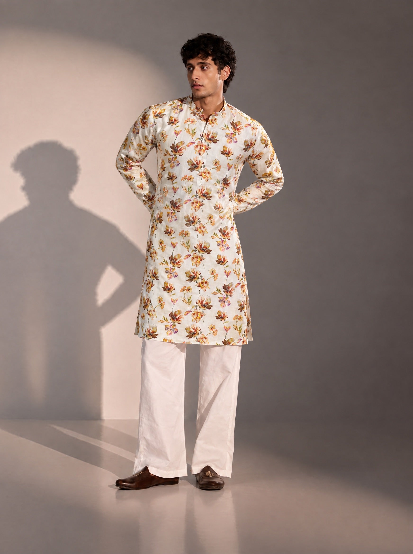 Ivory Printed  Kurta Pajama for Men