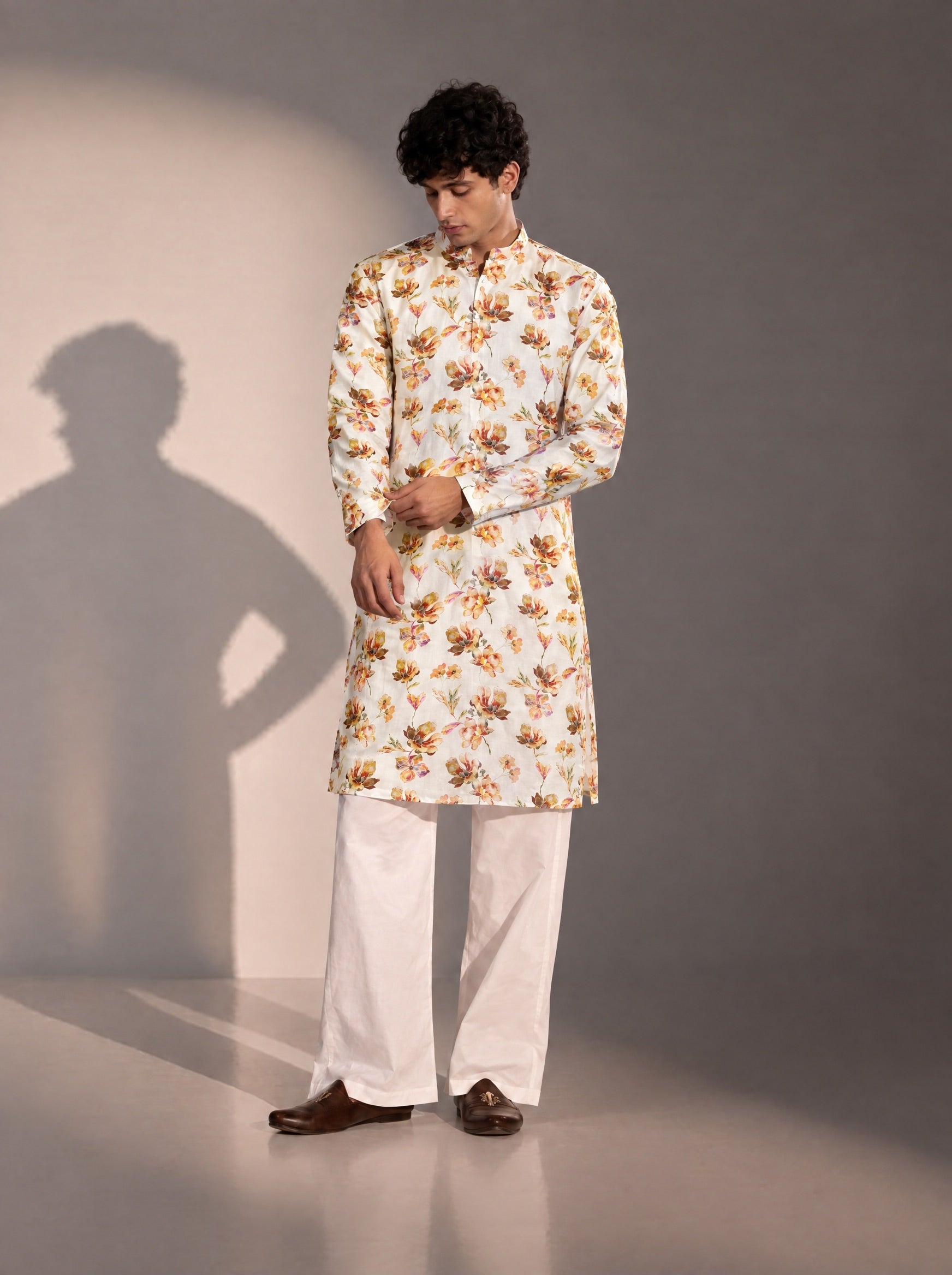 Ivory Printed  Kurta Pajama for Men