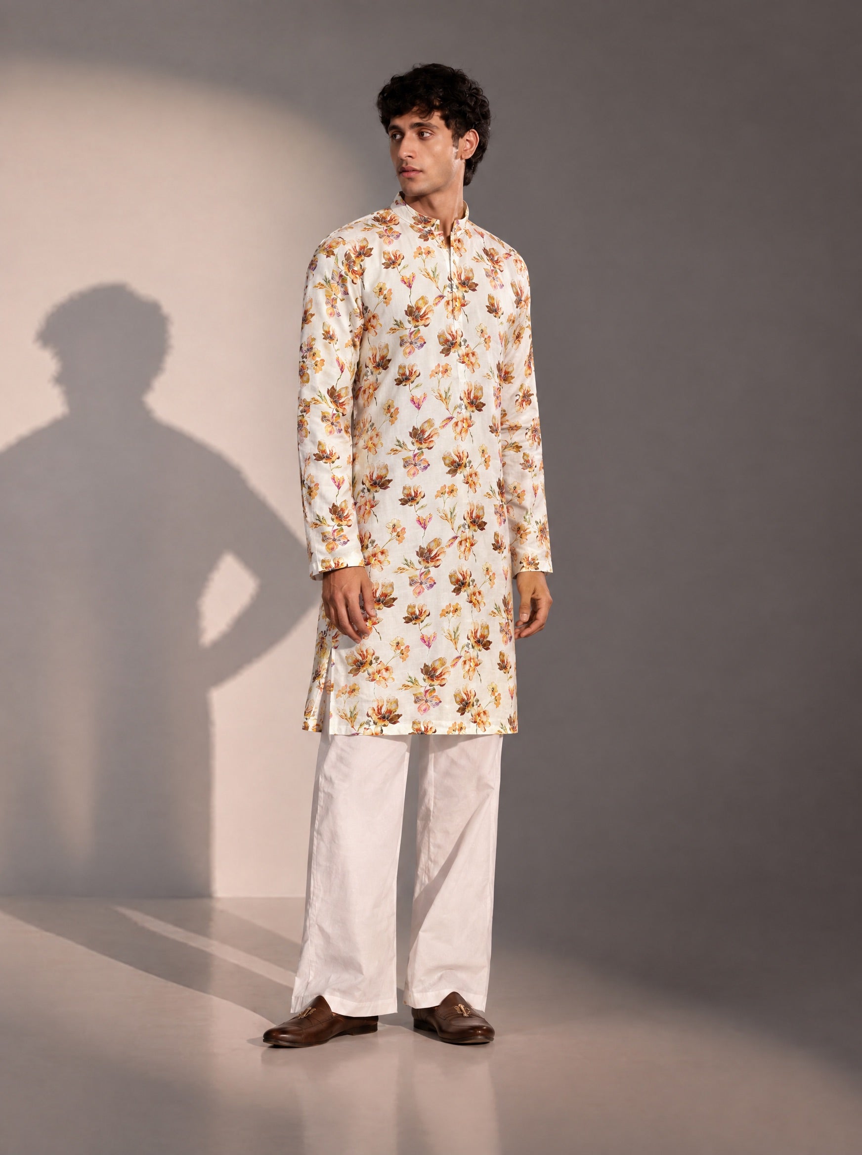 Ivory Printed  Kurta Pajama for Men