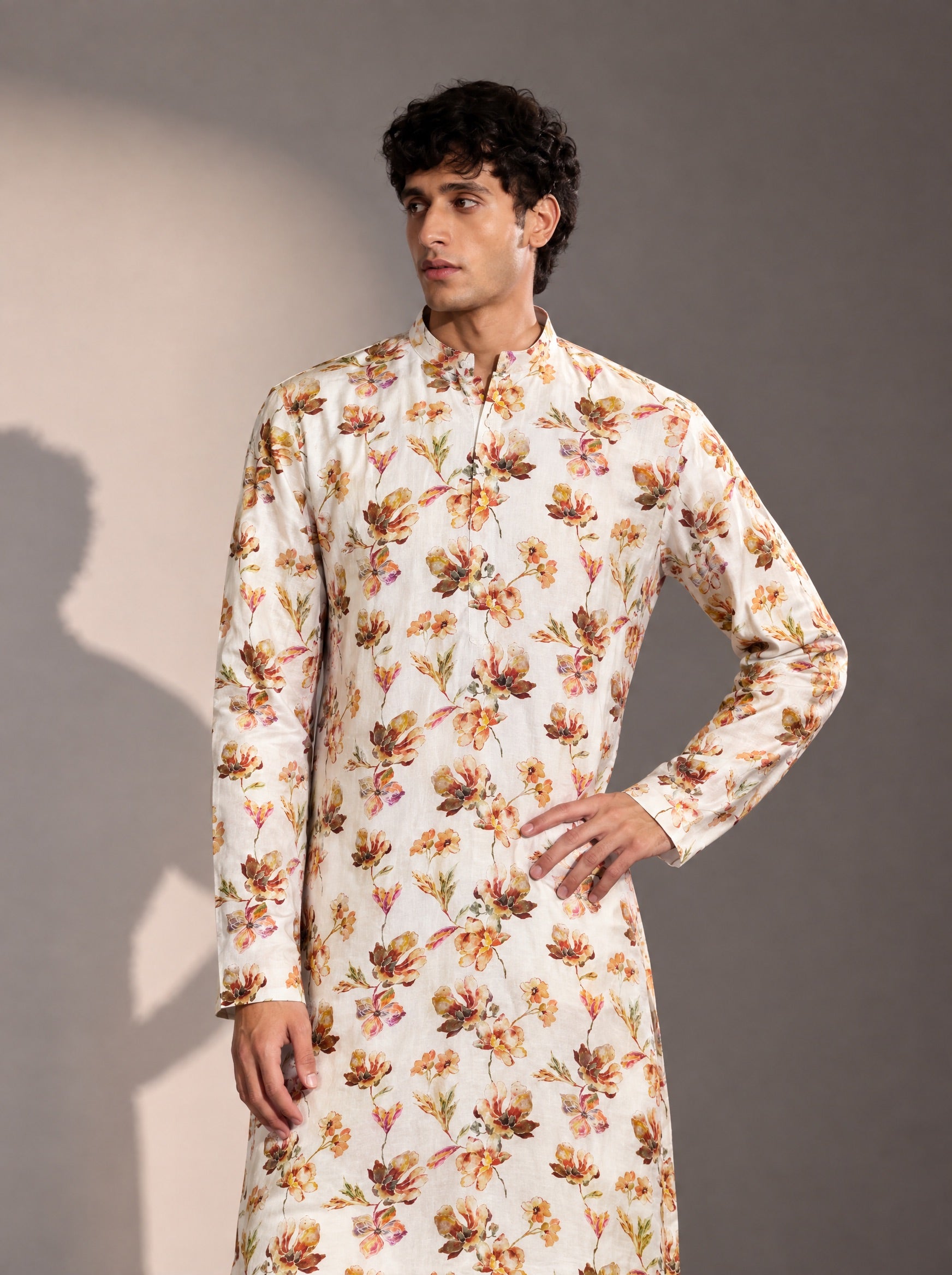 Ivory Printed  Kurta Pajama for Men