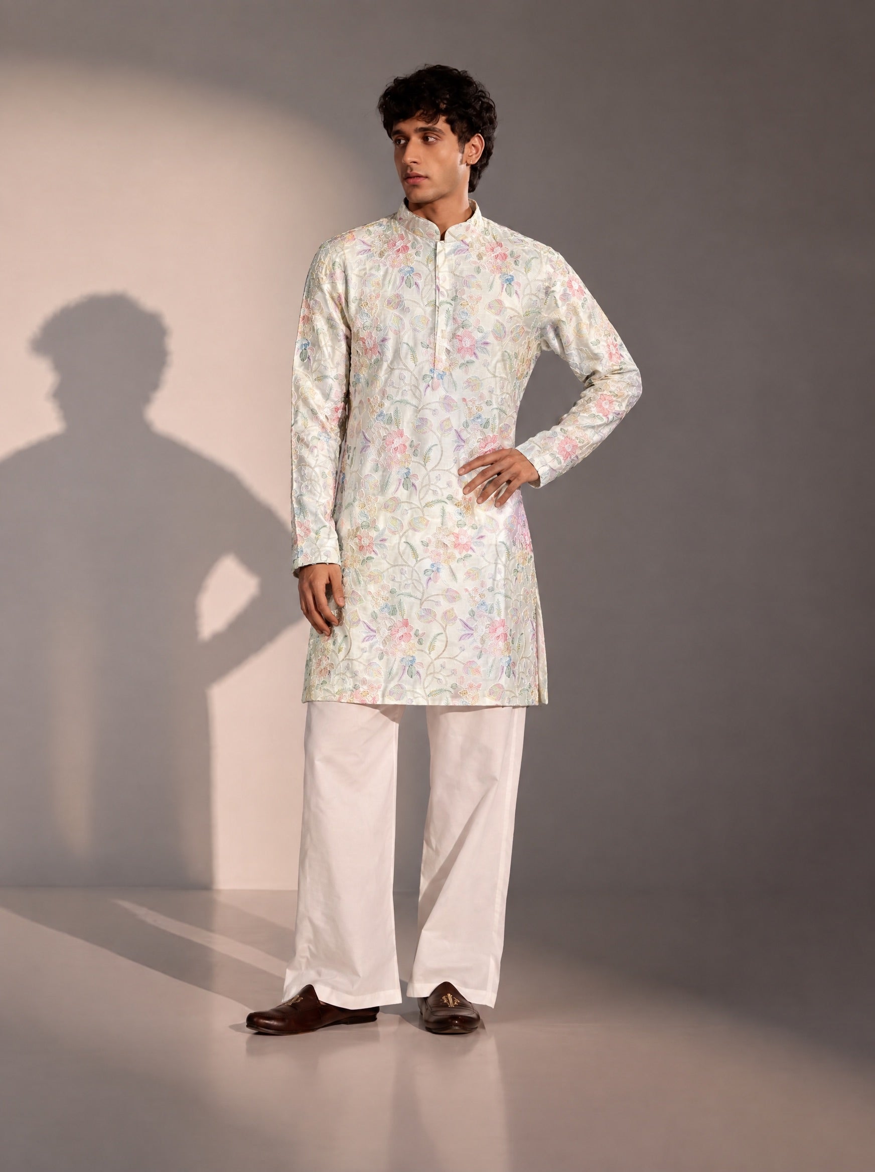 White Embellished Kurta Pajama for Men
