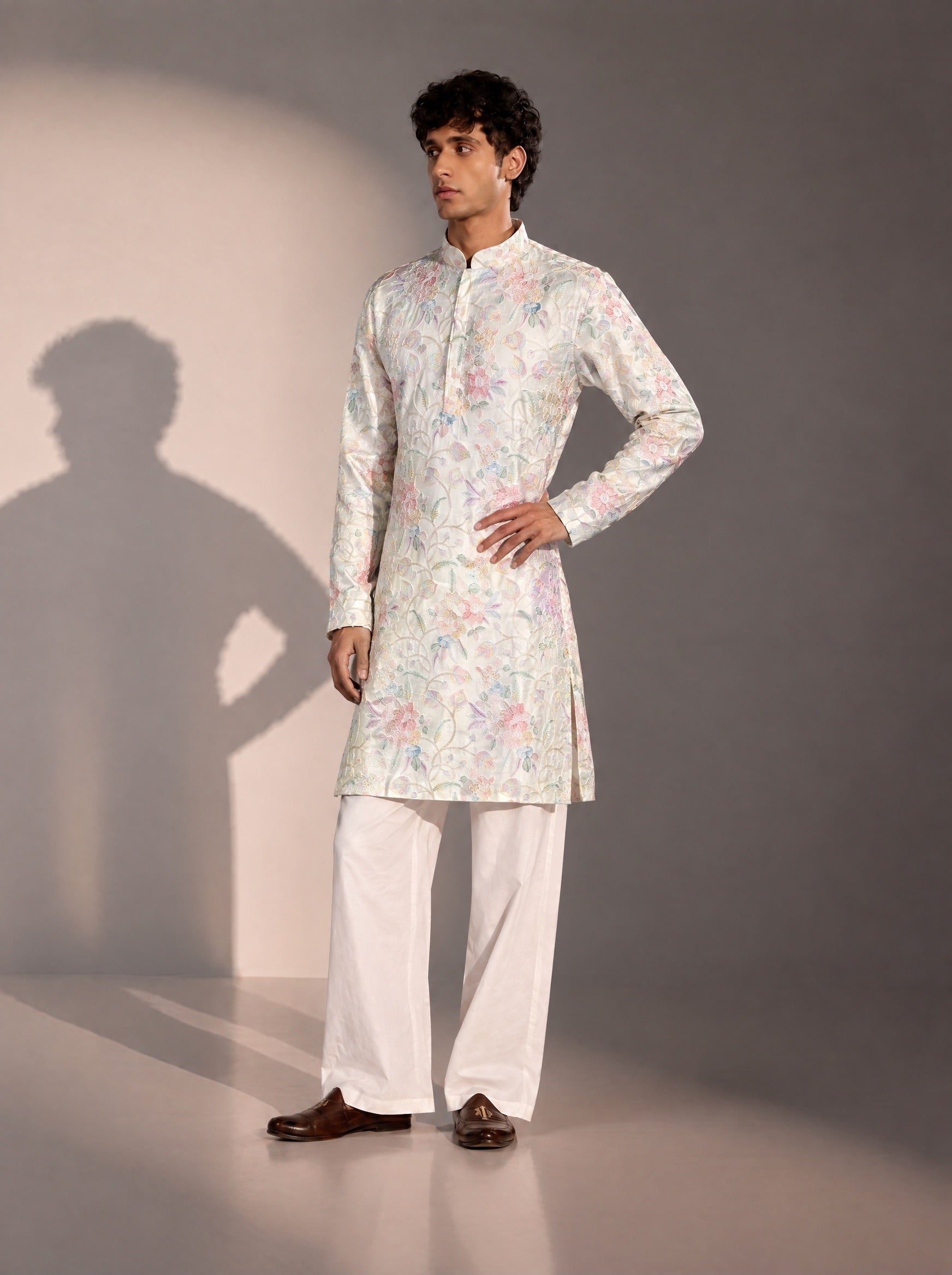 White Embellished Kurta Pajama for Men