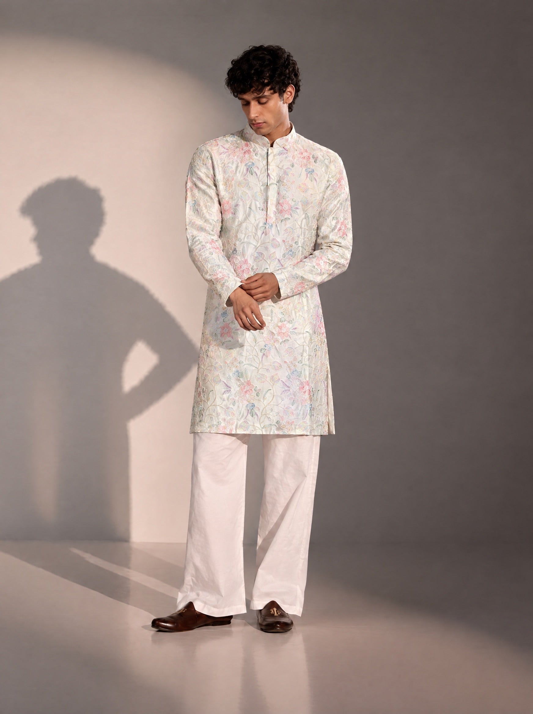 White Embellished Kurta Pajama for Men