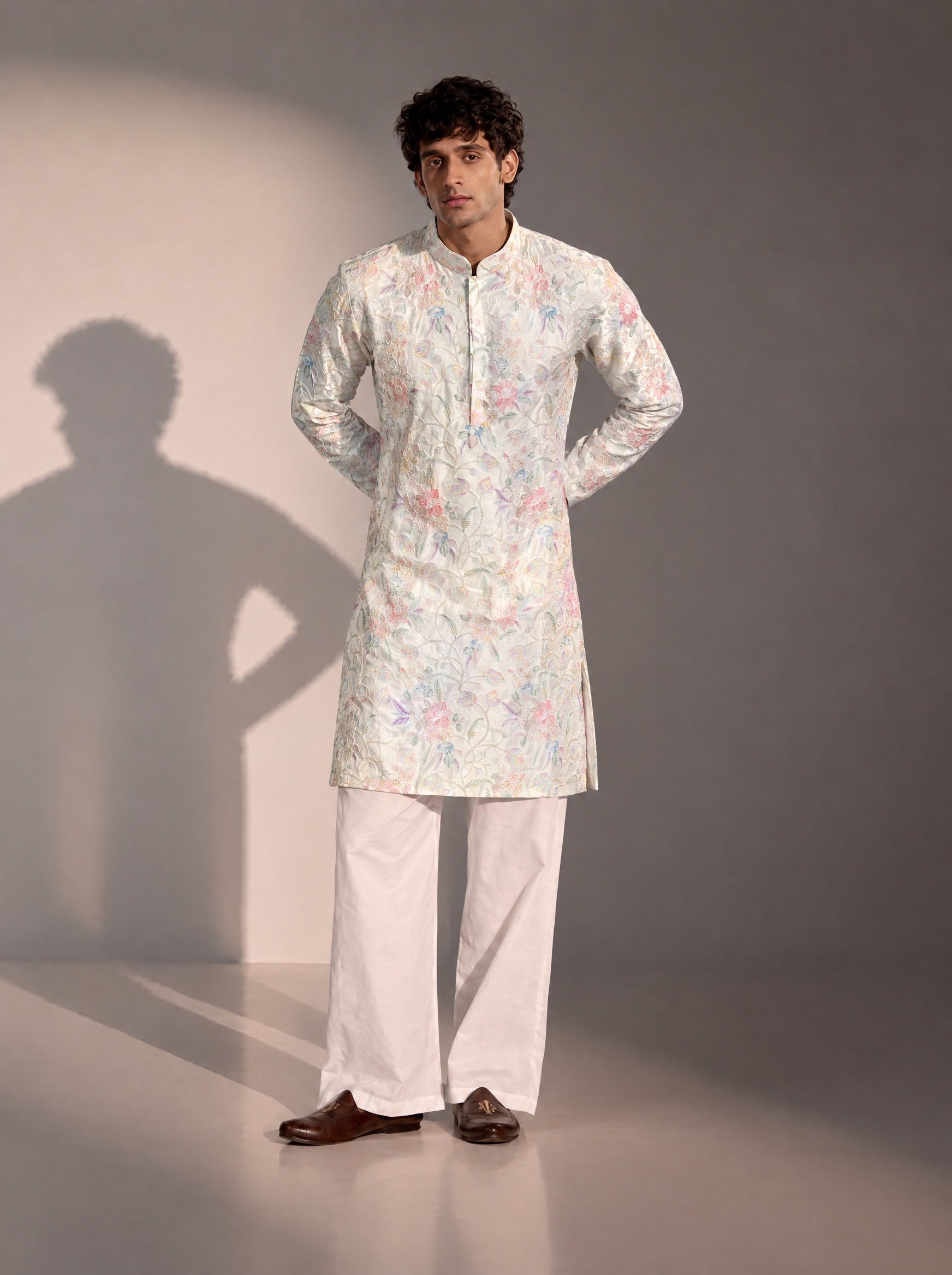 White Embellished Kurta Pajama for Men