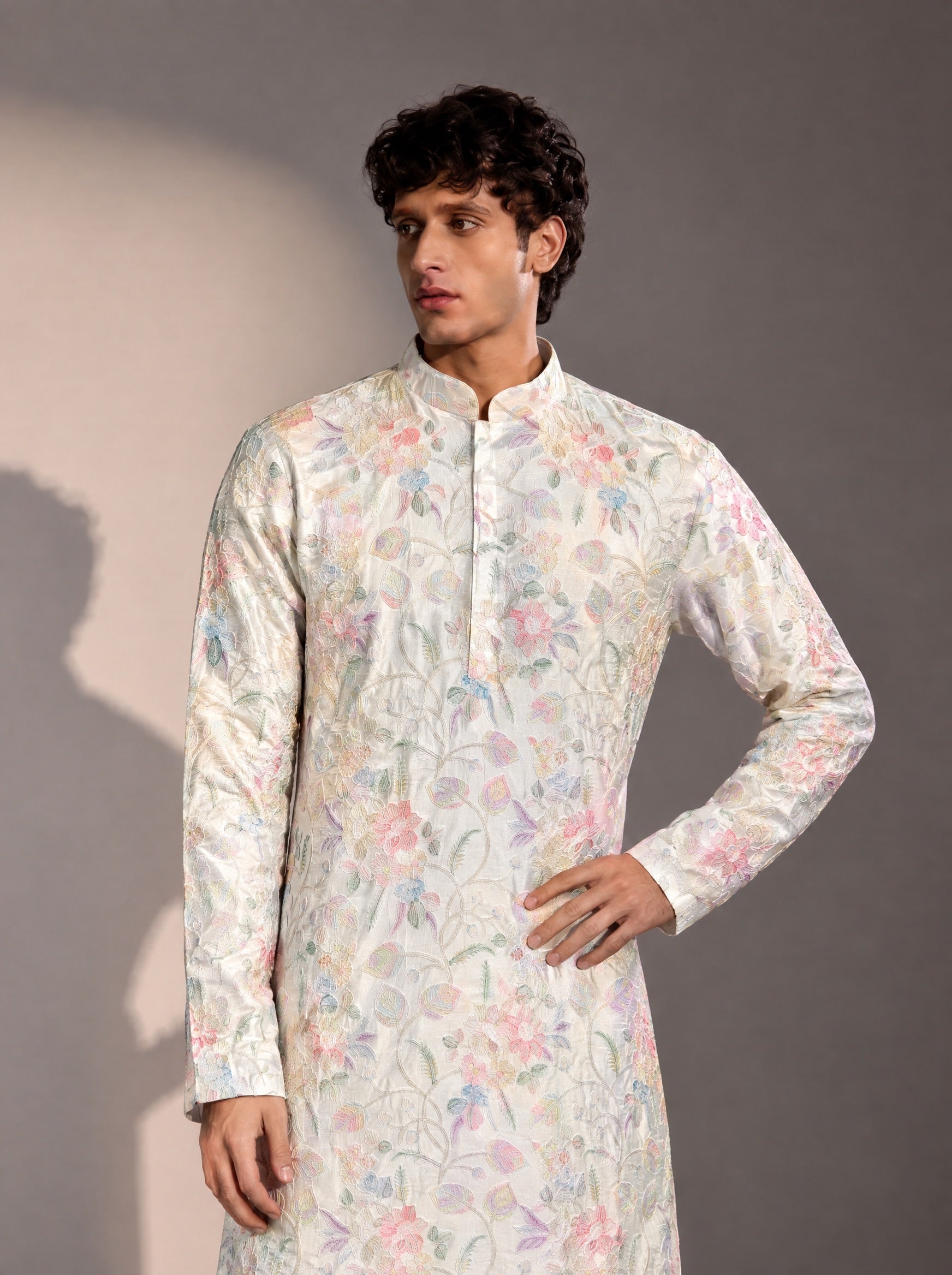 White Embellished Kurta Pajama for Men