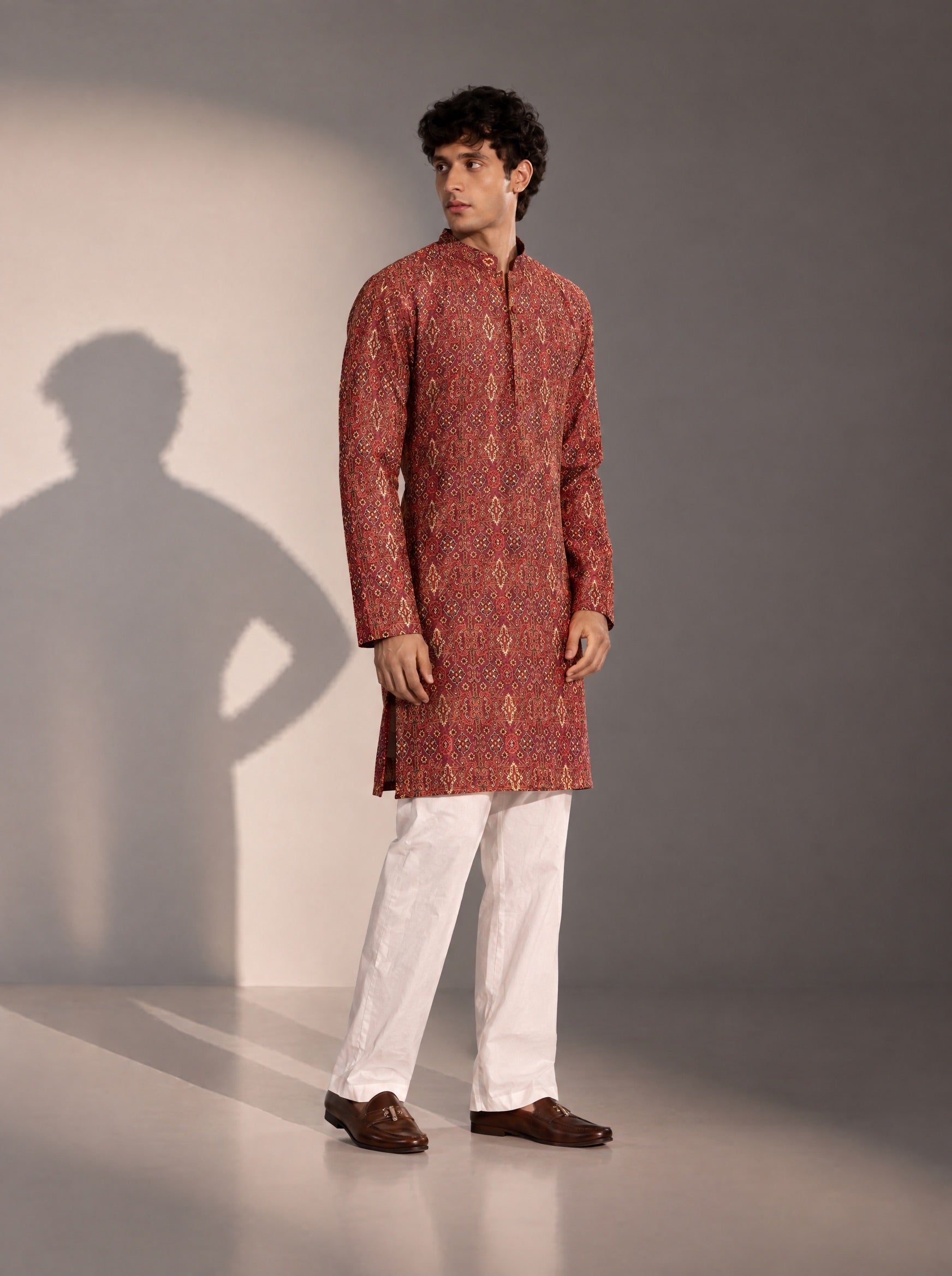 Brown Printed Kurta Pajama for Men