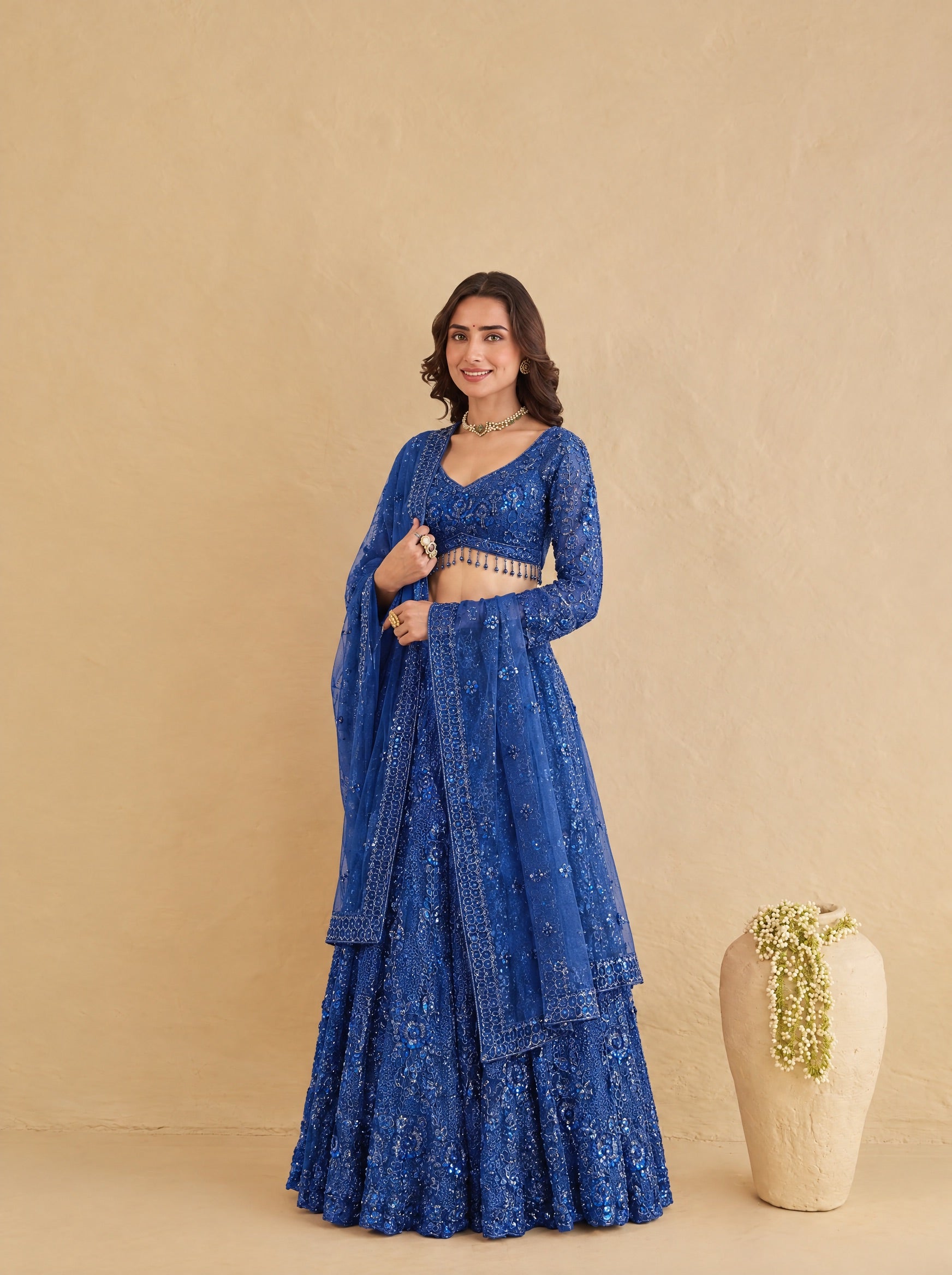 Navy Blue Embroidered Heavy Designer Lehenga With Ready Blouse