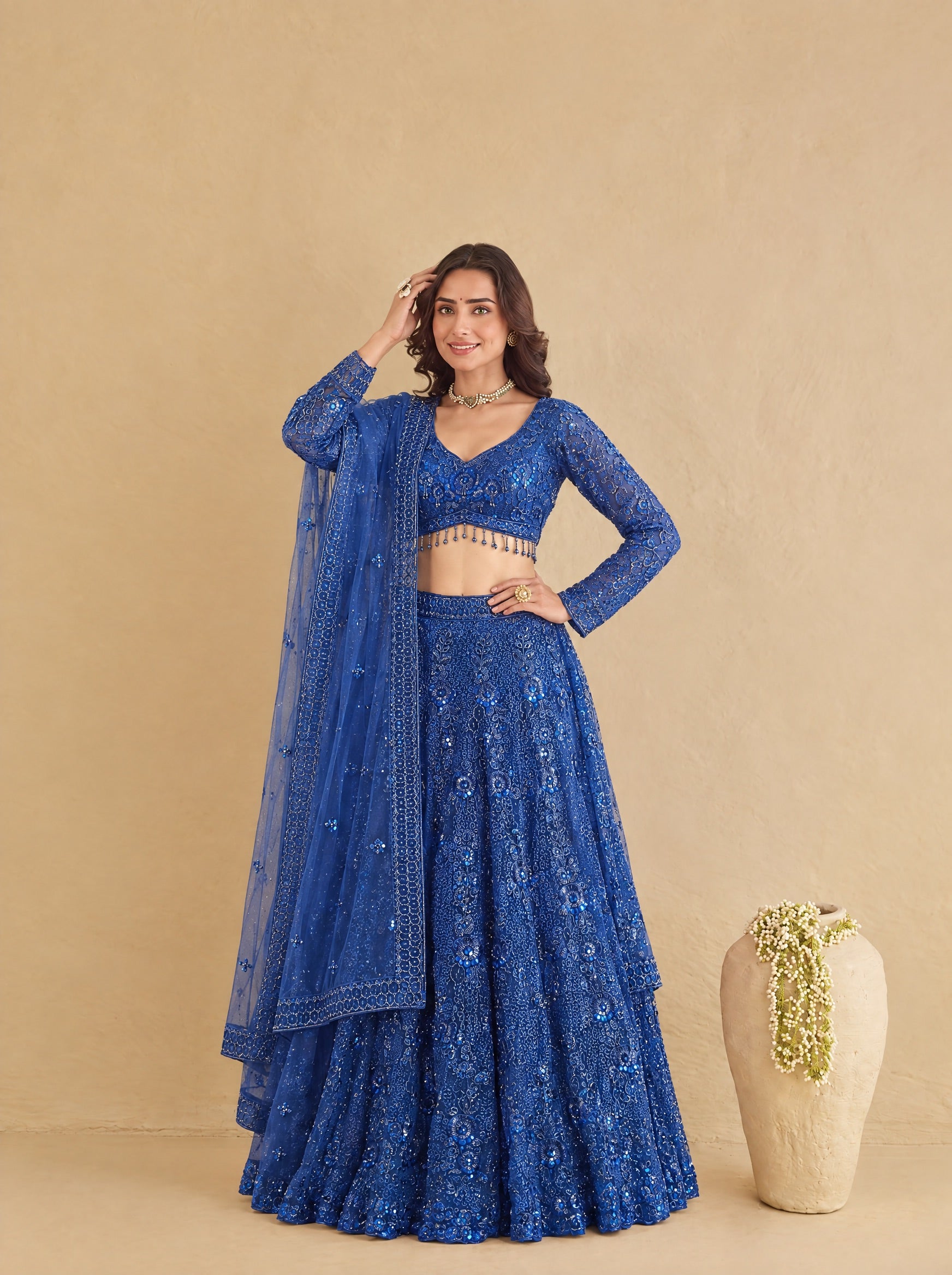 Navy Blue Embroidered Heavy Designer Lehenga With Ready Blouse