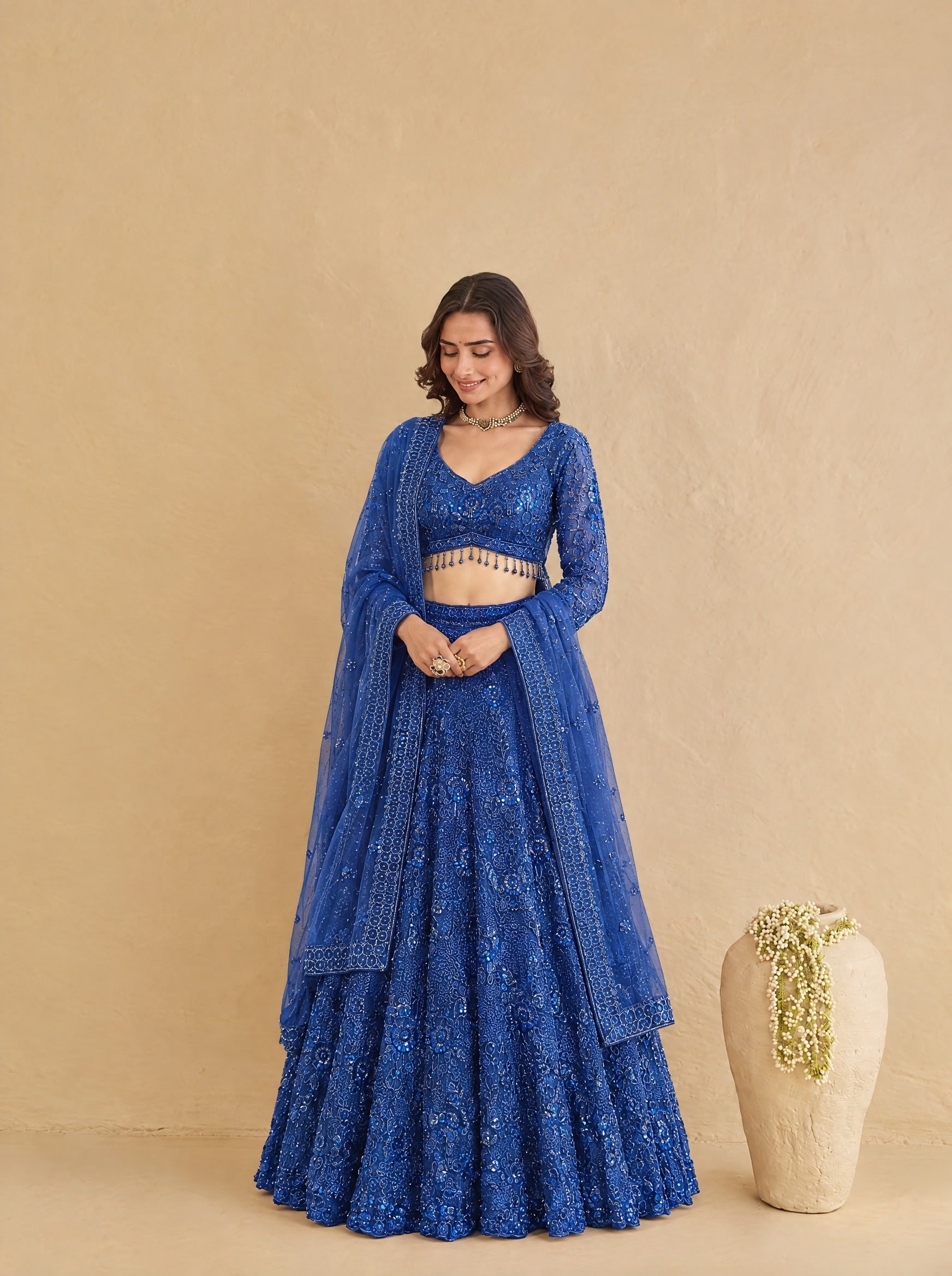 Navy Blue Embroidered Heavy Designer Lehenga With Ready Blouse
