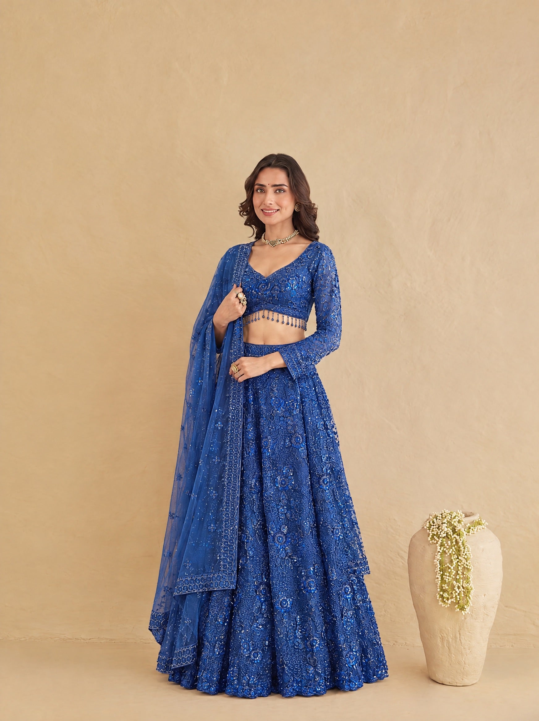Navy Blue Embroidered Heavy Designer Lehenga With Ready Blouse
