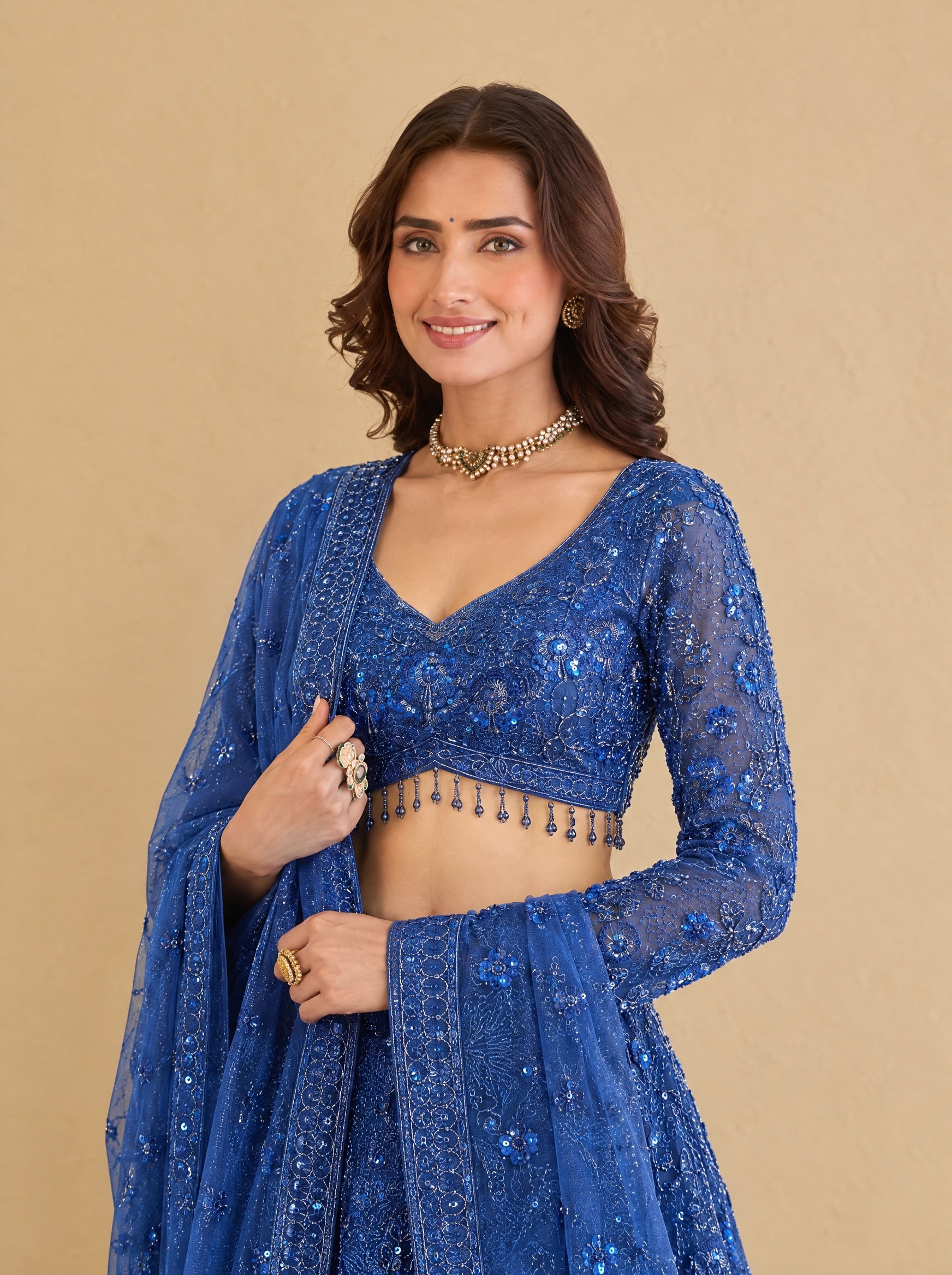 Navy Blue Embroidered Heavy Designer Lehenga With Ready Blouse