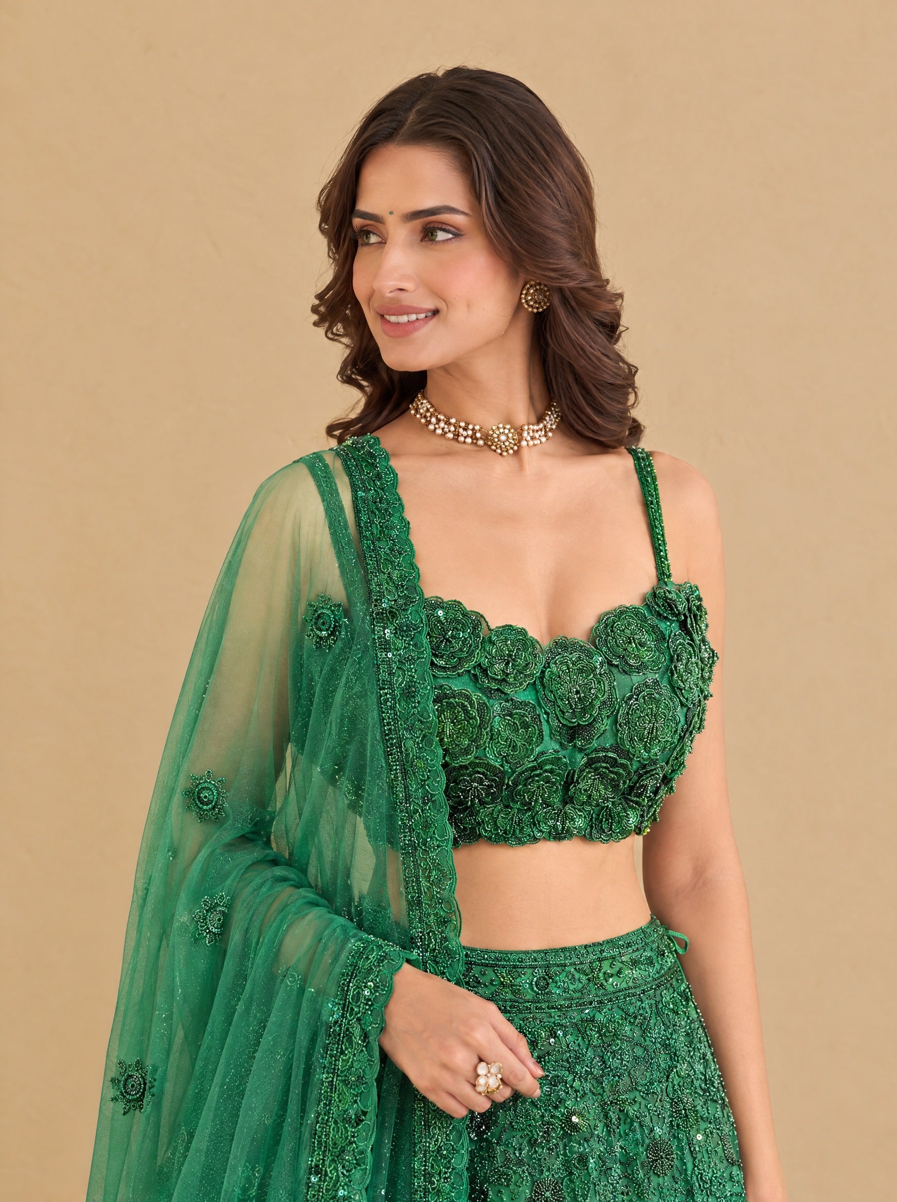 Dark Green Embroidered Heavy Designer Lehenga With Ready Blouse