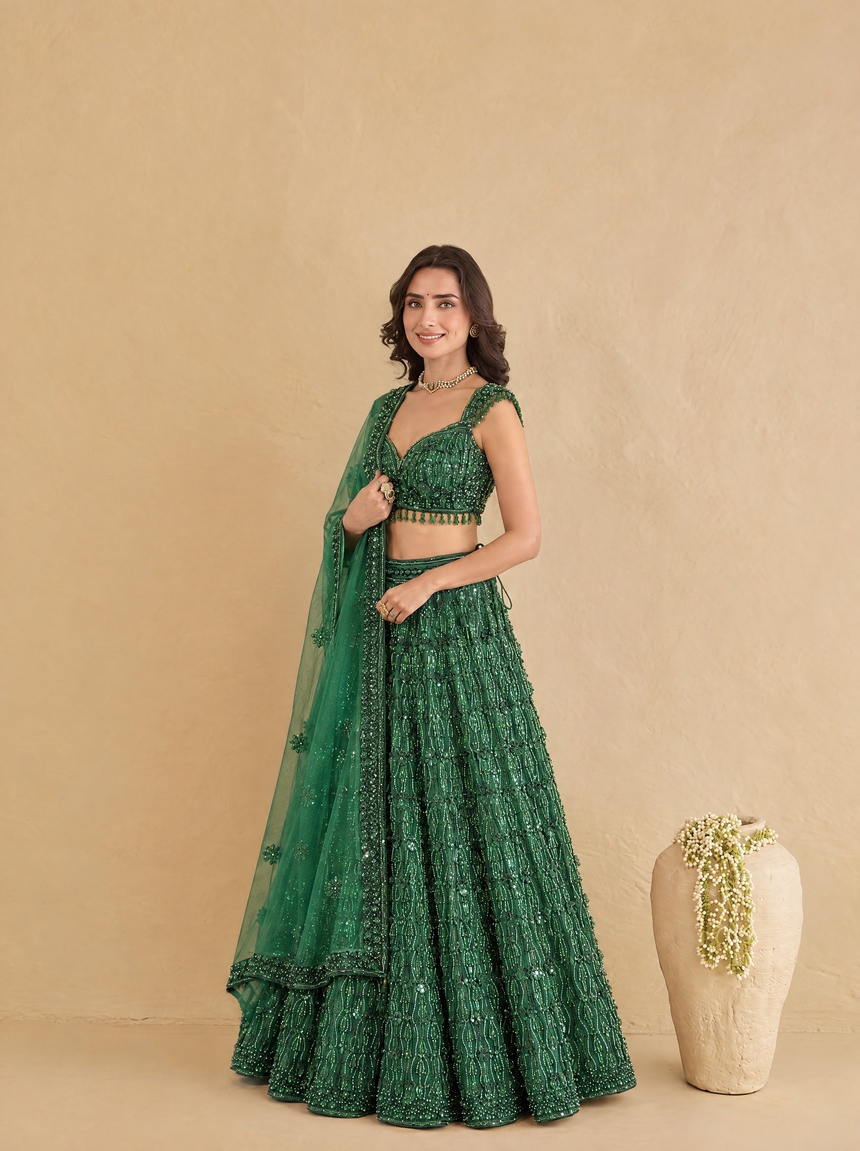 Emerald Green Embroidered Heavy Designer Lehenga With Ready Blouse