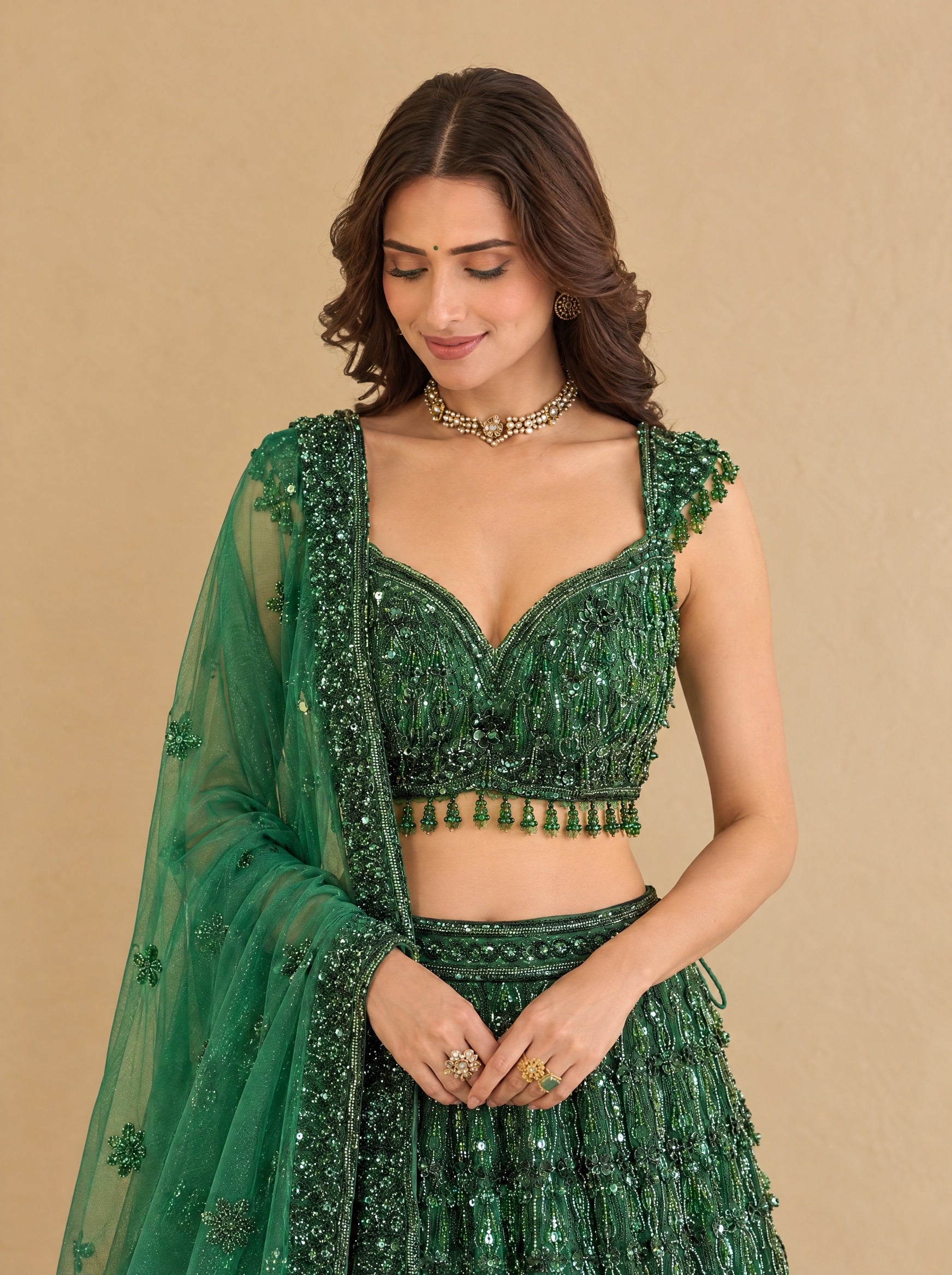 Emerald Green Embroidered Heavy Designer Lehenga With Ready Blouse