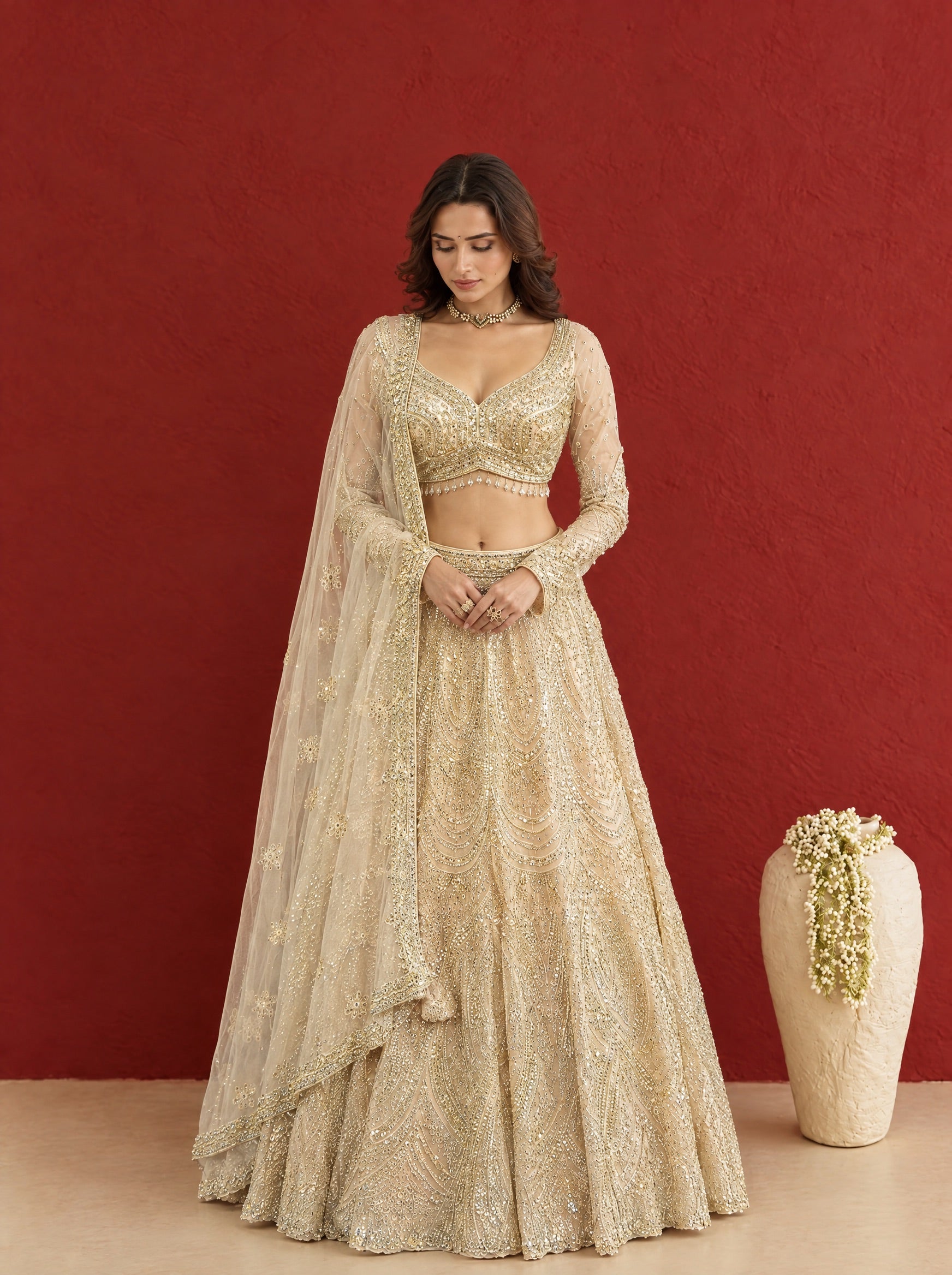 Light Beige Embroidered Heavy Designer Lehenga With Ready Blouse