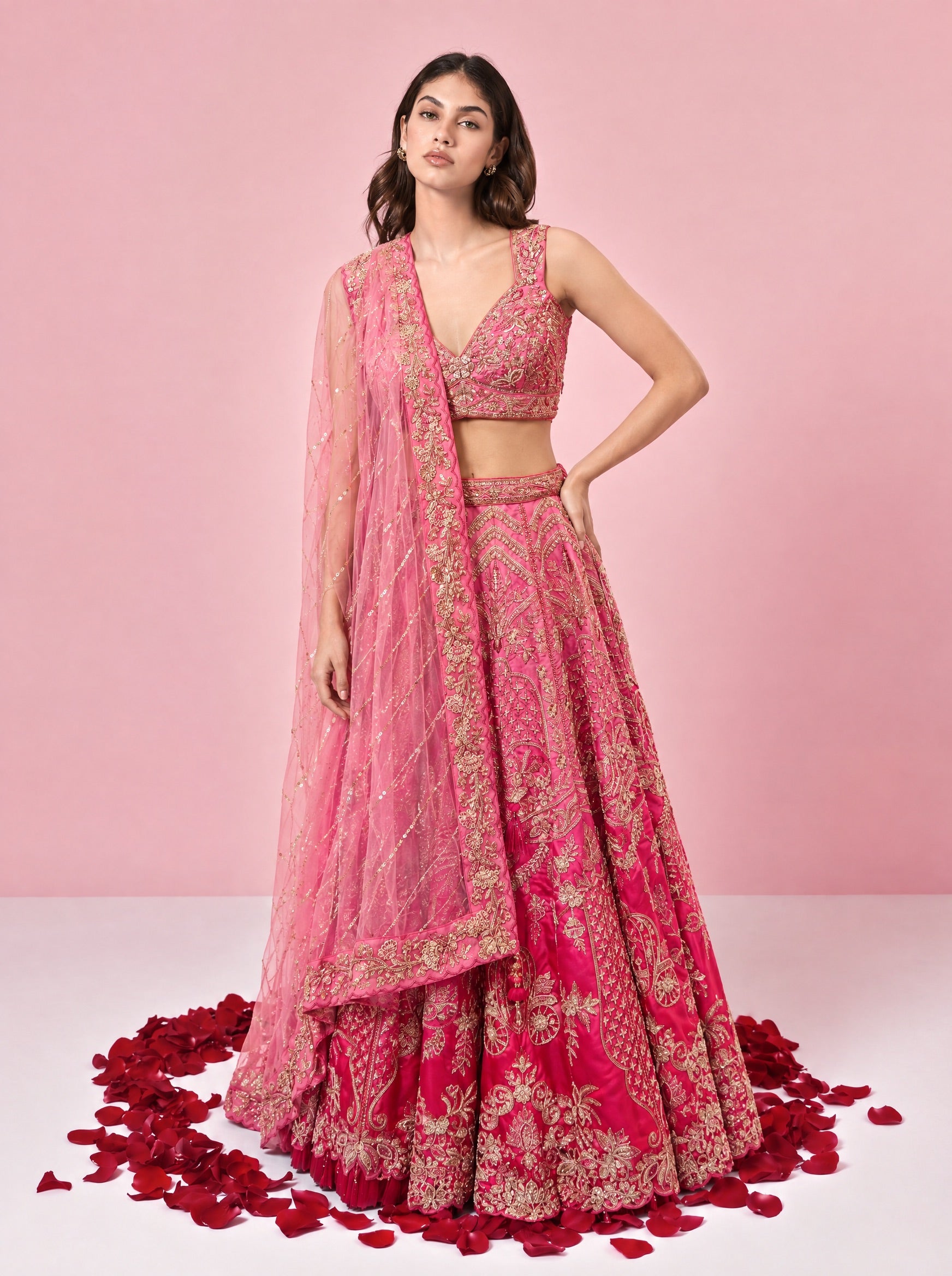 Shaded Pink Embroidered Designer Lehenga With Ready Blouse